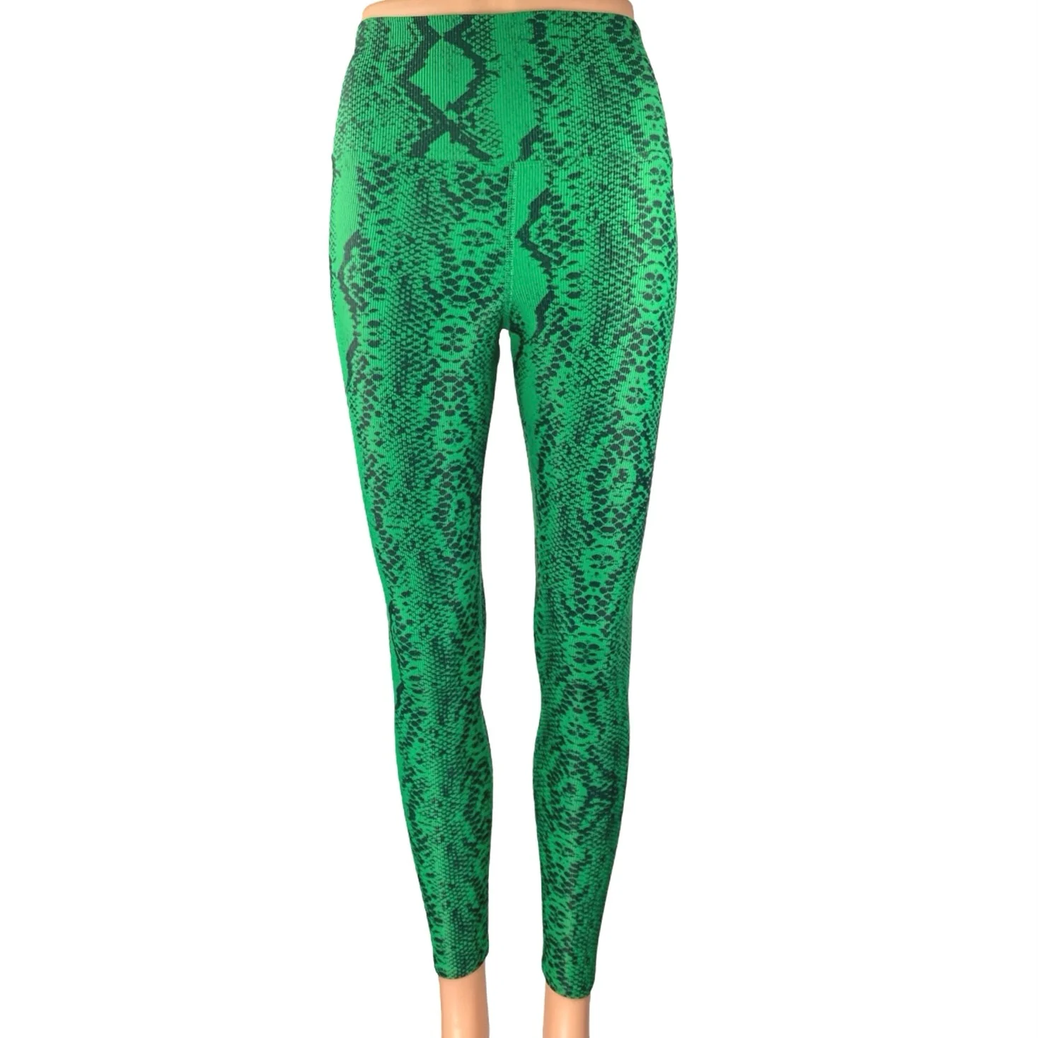 Beach Riot Ayla Women's Green Snakeskin Animal Print High Waist Leggings Pants S