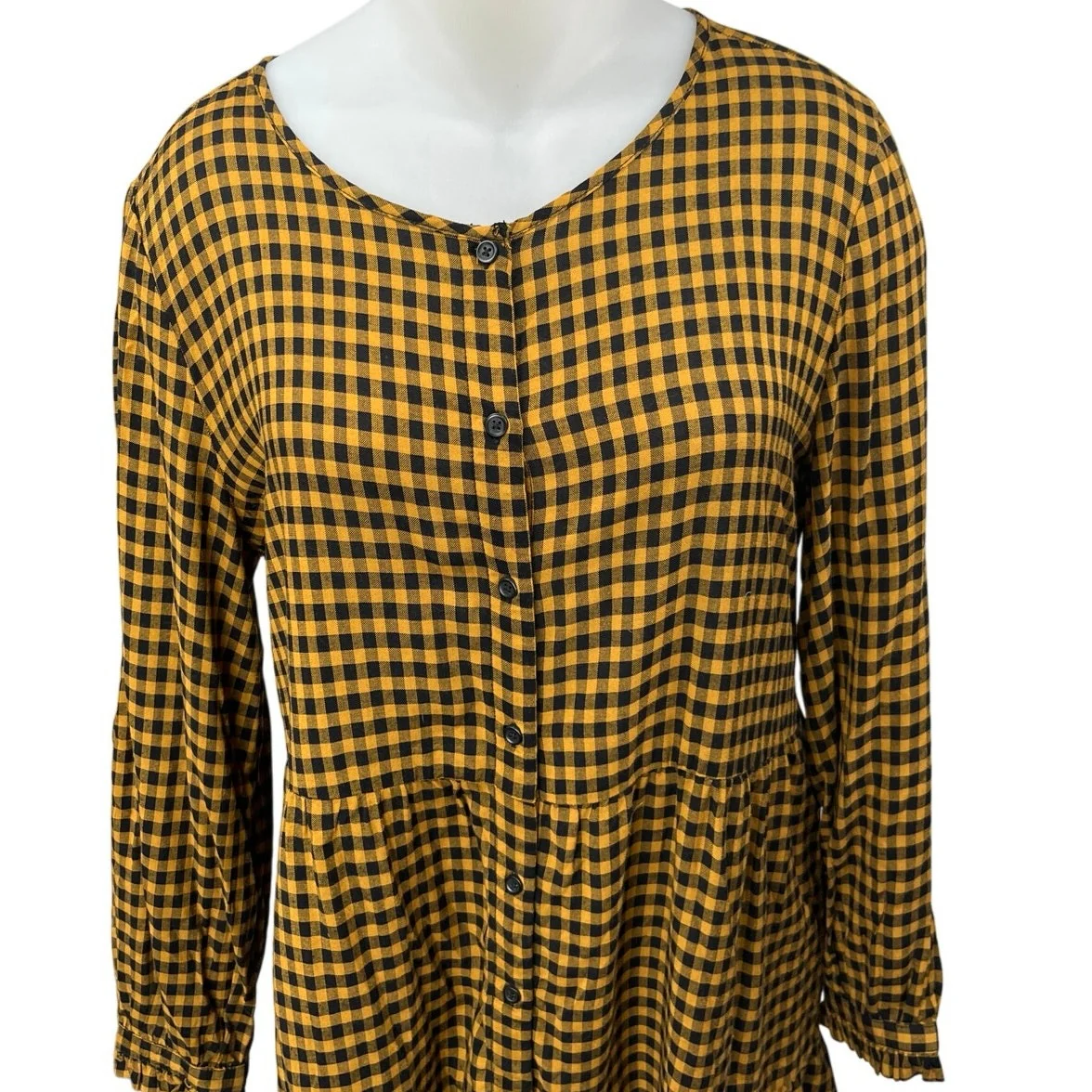 BeachLunchLounge Yellow Gingham Check Long Sleeve Ruffle Button Up Mini Dress XL - Image 3