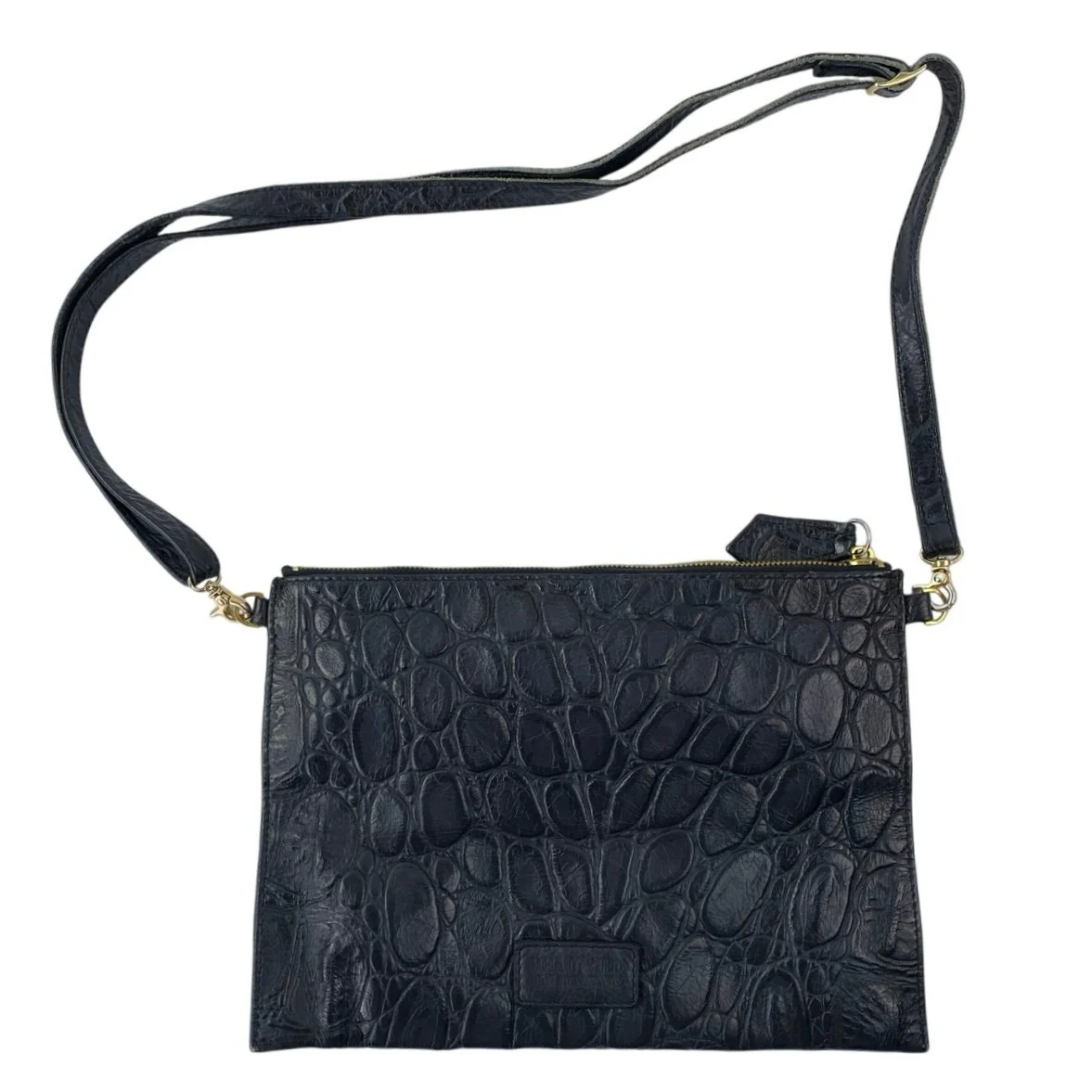 Beau & Ro Womens Black Croc Faux Leather Vegan Crossbody Clutch Purse Handbag OS