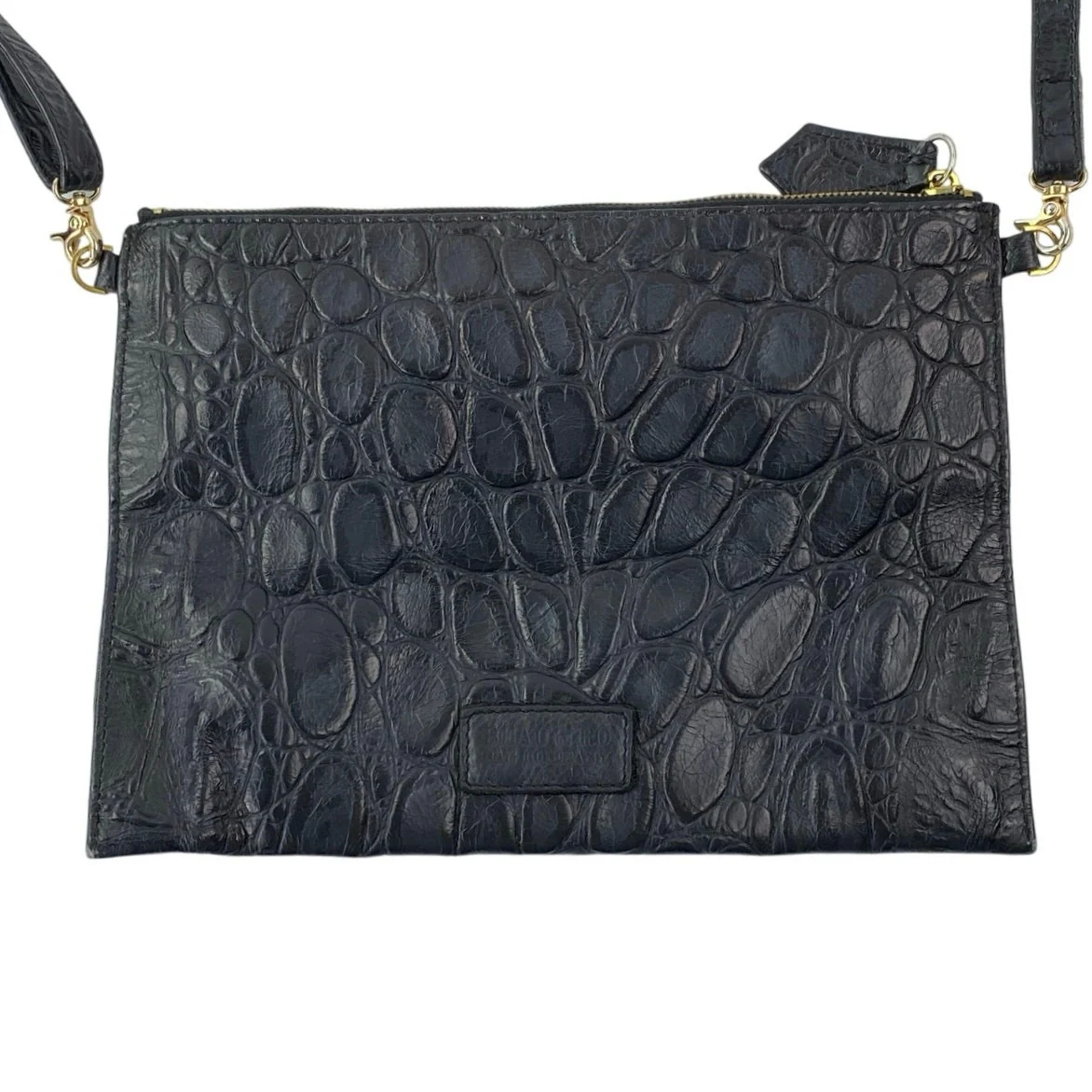 Beau & Ro Womens Black Croc Faux Leather Vegan Crossbody Clutch Purse Handbag OS - Image 2