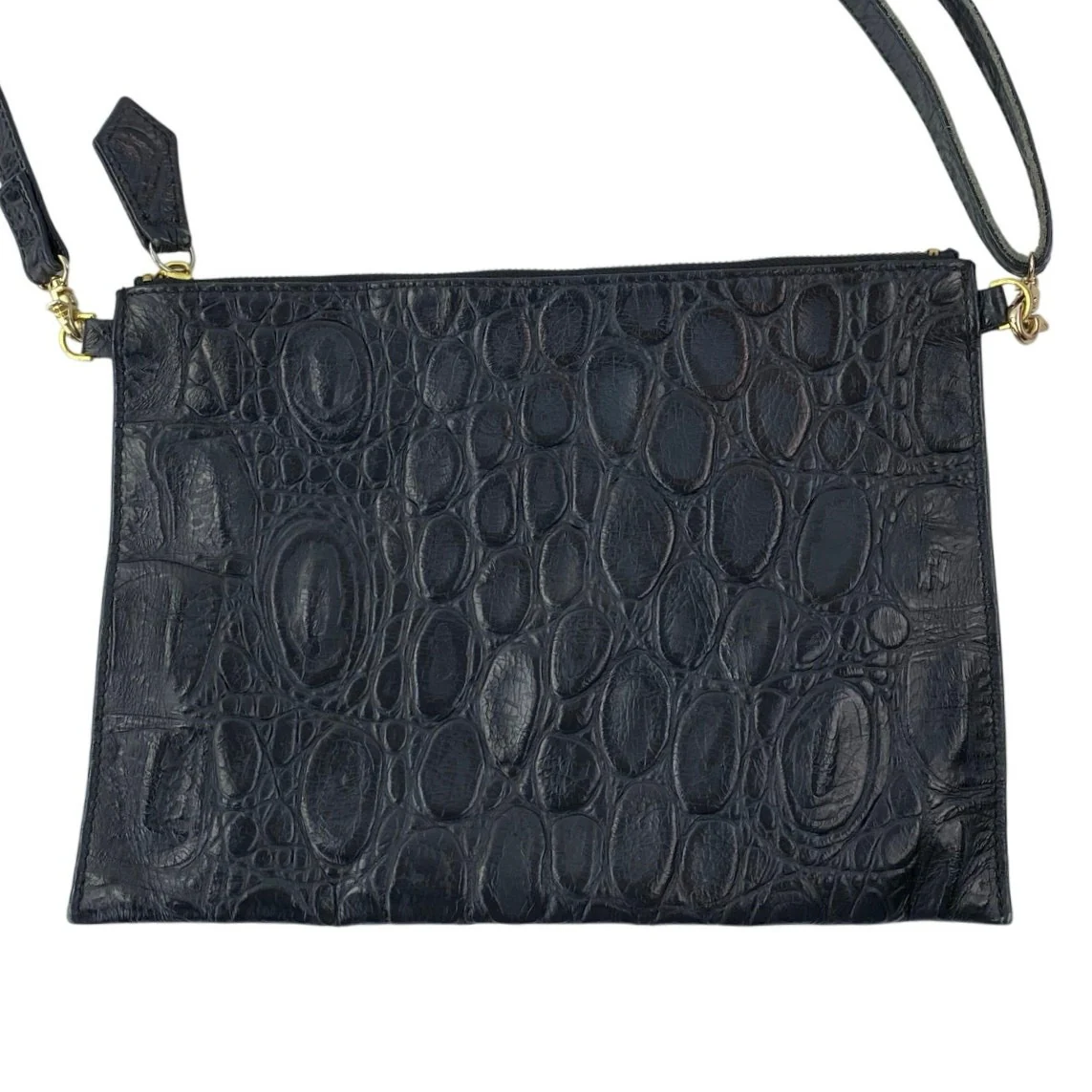 Beau & Ro Womens Black Croc Faux Leather Vegan Crossbody Clutch Purse Handbag OS - Image 3