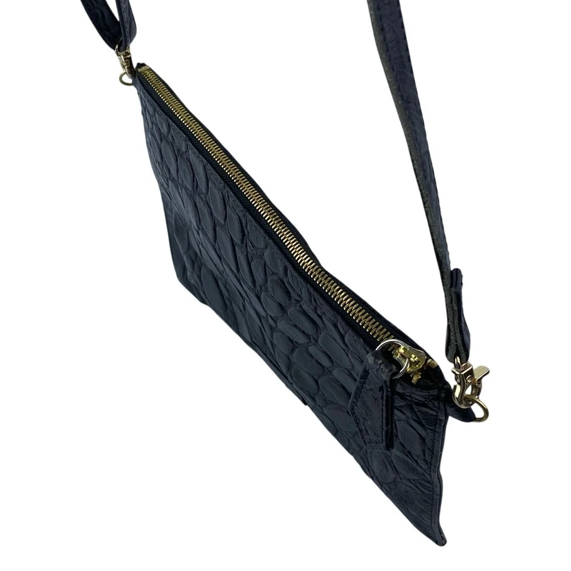 Beau & Ro Womens Black Croc Faux Leather Vegan Crossbody Clutch Purse Handbag OS - Image 4