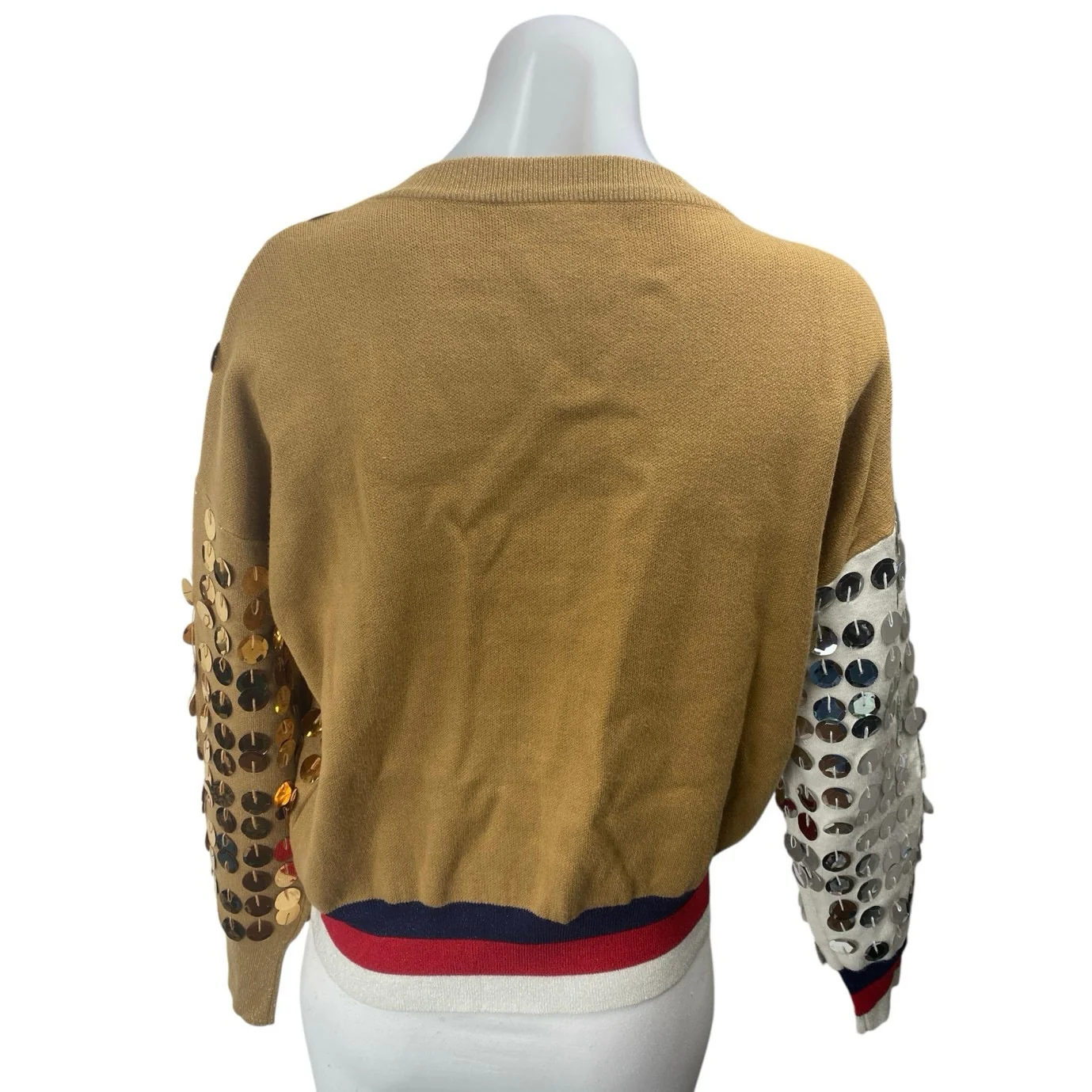 Beauty Women Gold White Sequin Metallic Colorblock Long Sleeve Sweatshirt S/M - Image 2