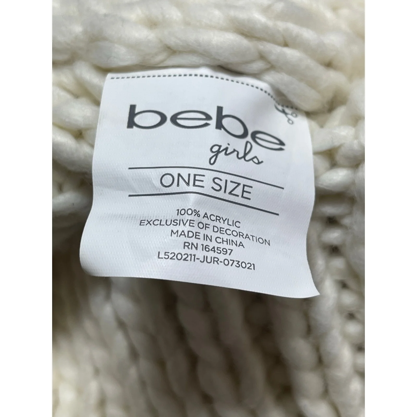 Bebe Girls Kids White Ribbed Knit Metallic Fringe Pom Pom Bonnet Beanie Hot OS - Image 3