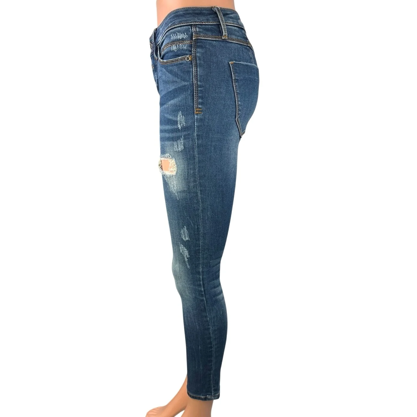 Bebe Women's Blue Distressed Low Rise Stretch Casual Skinny Denim Jeans Size 24 - Image 2
