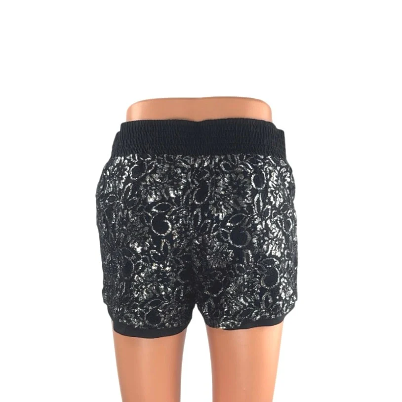 Bebop Women's Black Silver Embroidered Floral Mid Rise Casual Mini Shorts Size S - Image 3
