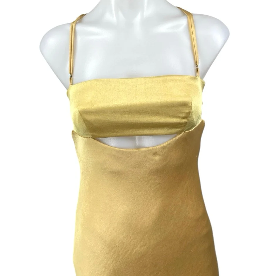 BEC & Bridge Carrie Yellow Satin Silk Sleeveless Cutout Cami Slip Midi Dress 4 - Image 9