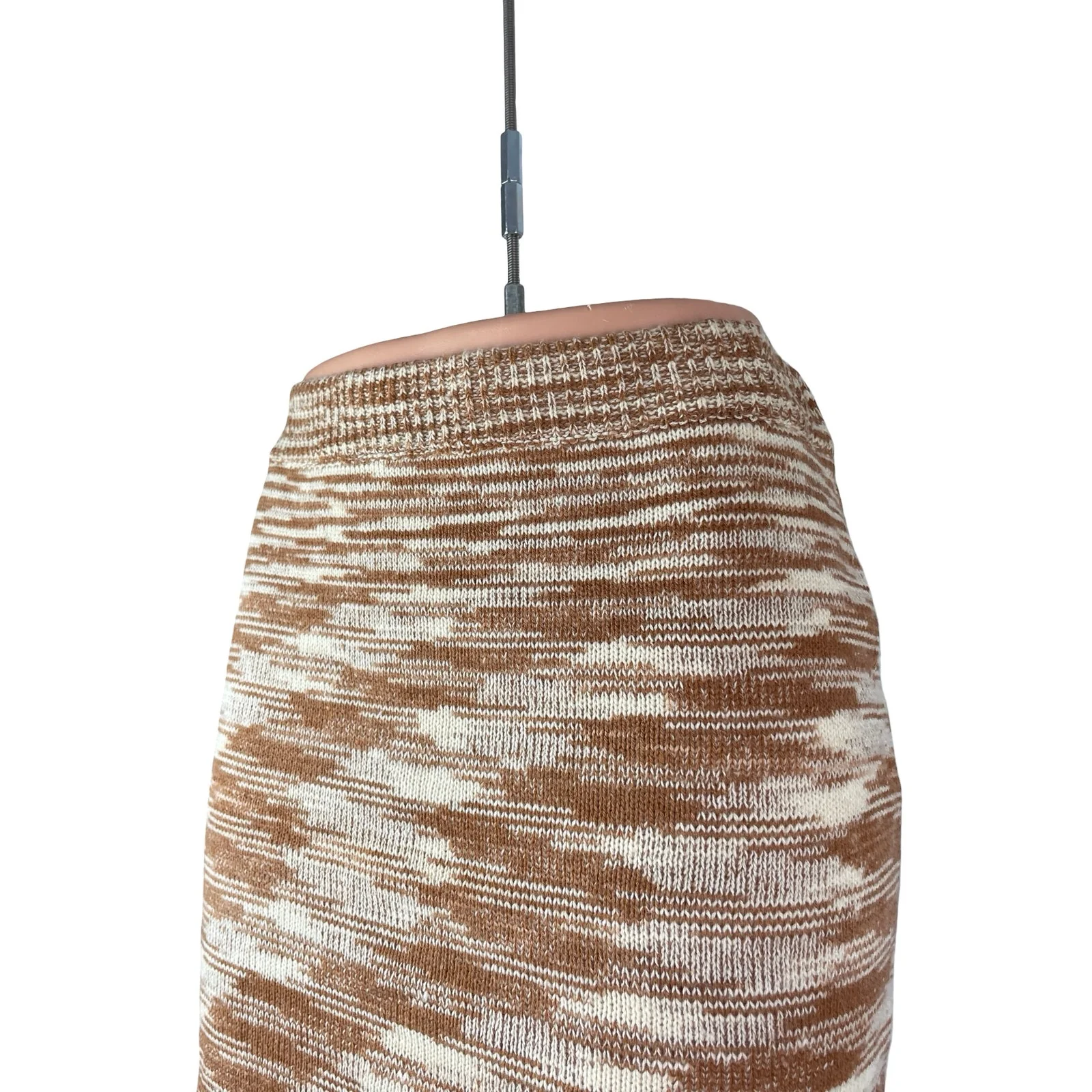 Beige Botany Beige Tan Striped Marble Swirl Knit High Waist Pencil Mini Skirt M - Image 2