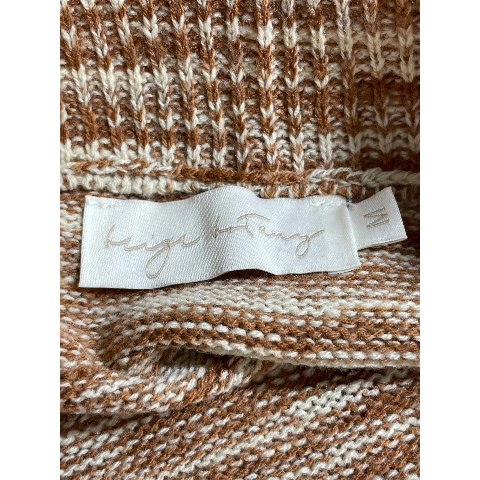 Beige Botany Beige Tan Striped Marble Swirl Knit High Waist Pencil Mini Skirt M - Image 5