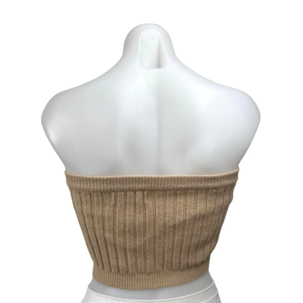 Beige Botany Rib Sleeveless Strapless Cami Camisole Bandeau Crop Tank Tube Top M - Image 2