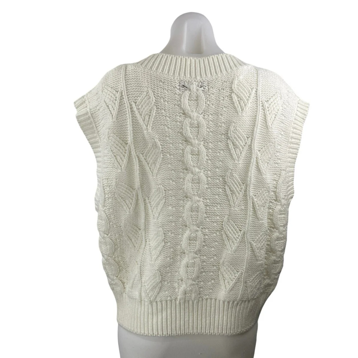Beige Botany Women Cream Sleeveless V Neck Cable Knit Sweater Vest Top Size M/L - Image 2