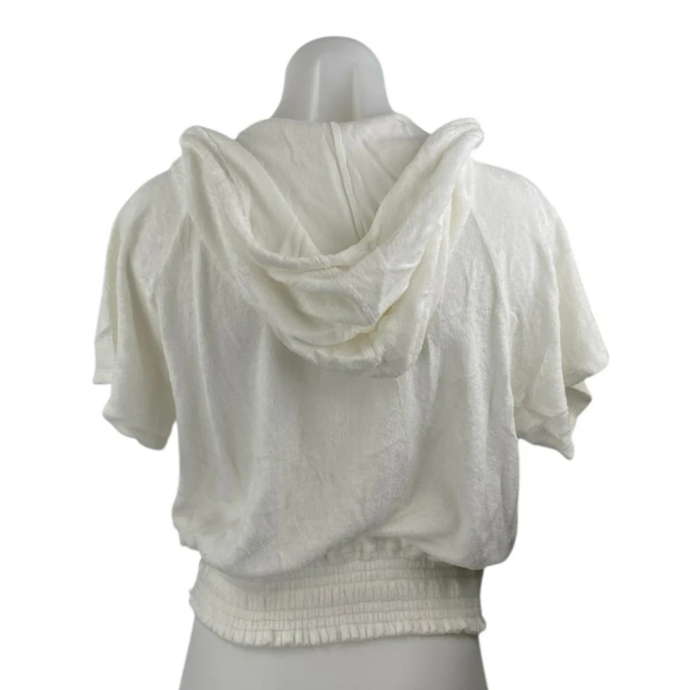 Bella Dahl White Tassels Short Sleeve Hooded Hoodie Sweatshirt Sweater Top Sz L - Image 2