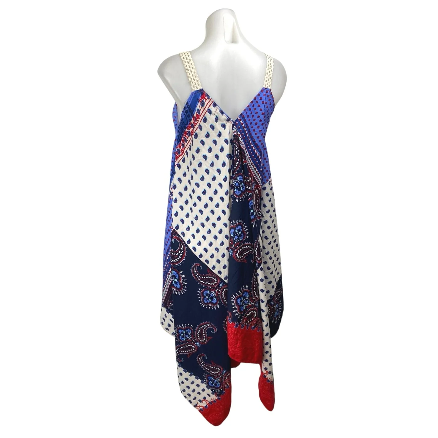 Bella Moda Multicolor Paisley Sleveless V-neck Asymmetric Midi A-line Dress Sz S - Image 2