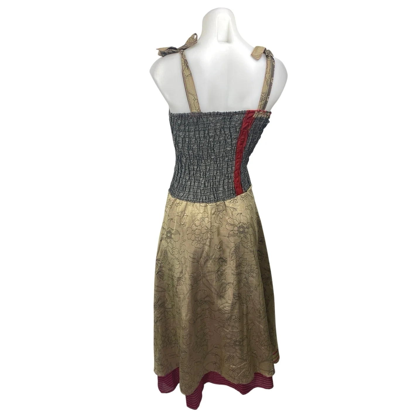 Belma Gold Gray Metallic Sleeveless Smocked Cami Camisole Midi A-Line Dress OS - Image 2