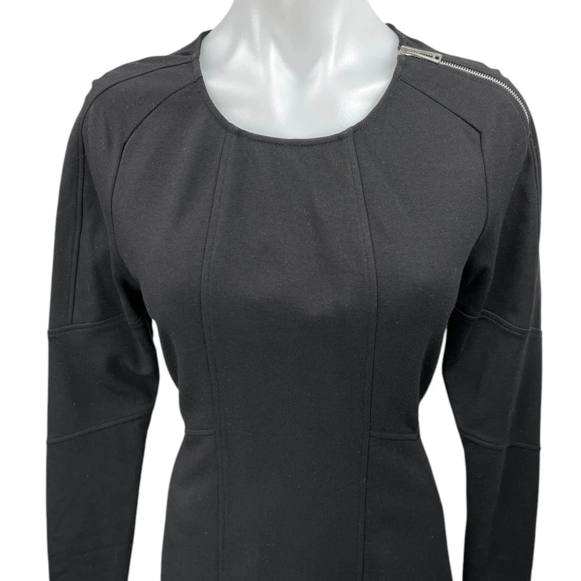 Belstaff Women's Black Long Sleeve Zip Shoulder Mini Fit & Flare Dress Size 8 - Image 3