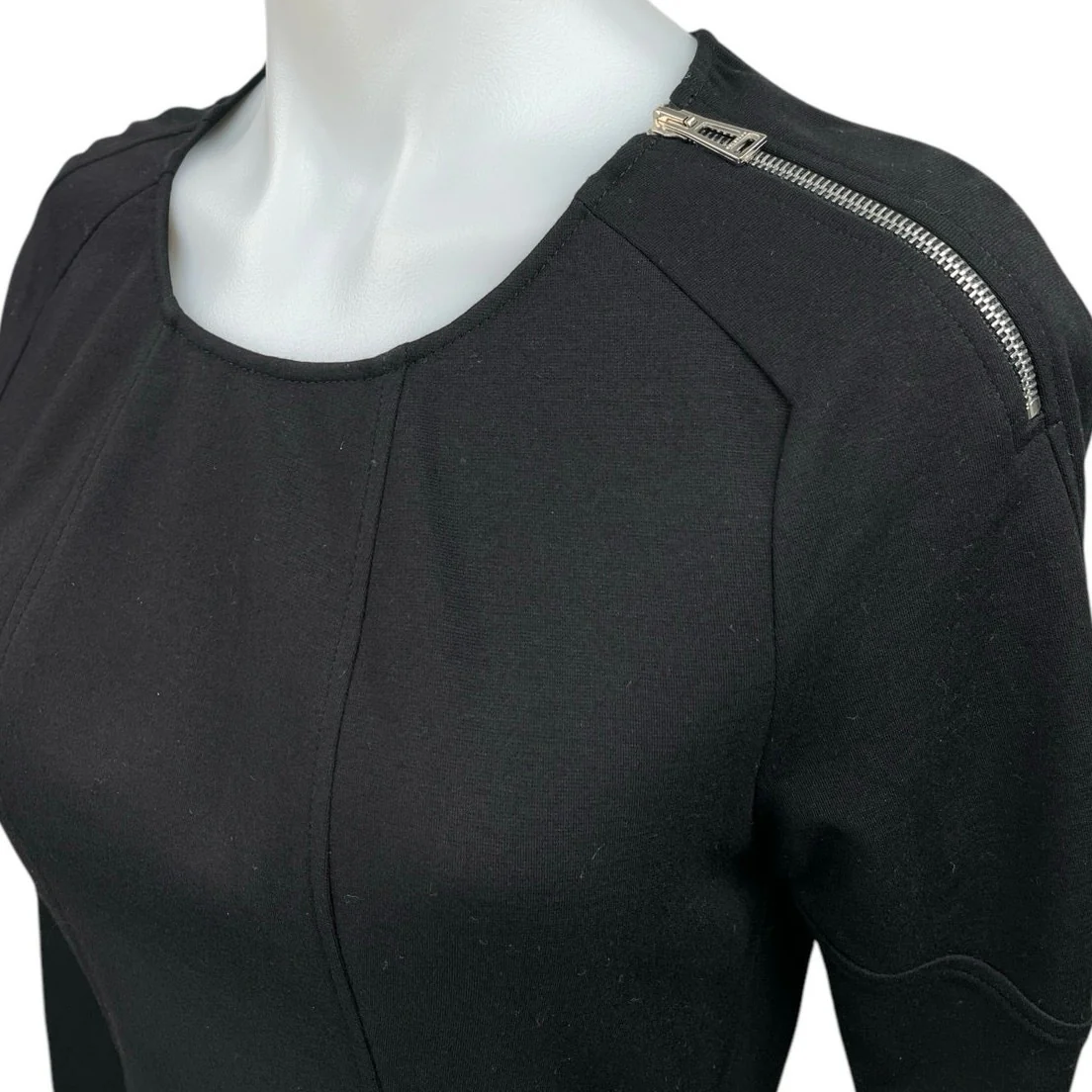 Belstaff Women's Black Long Sleeve Zip Shoulder Mini Fit & Flare Dress Size 8 - Image 4