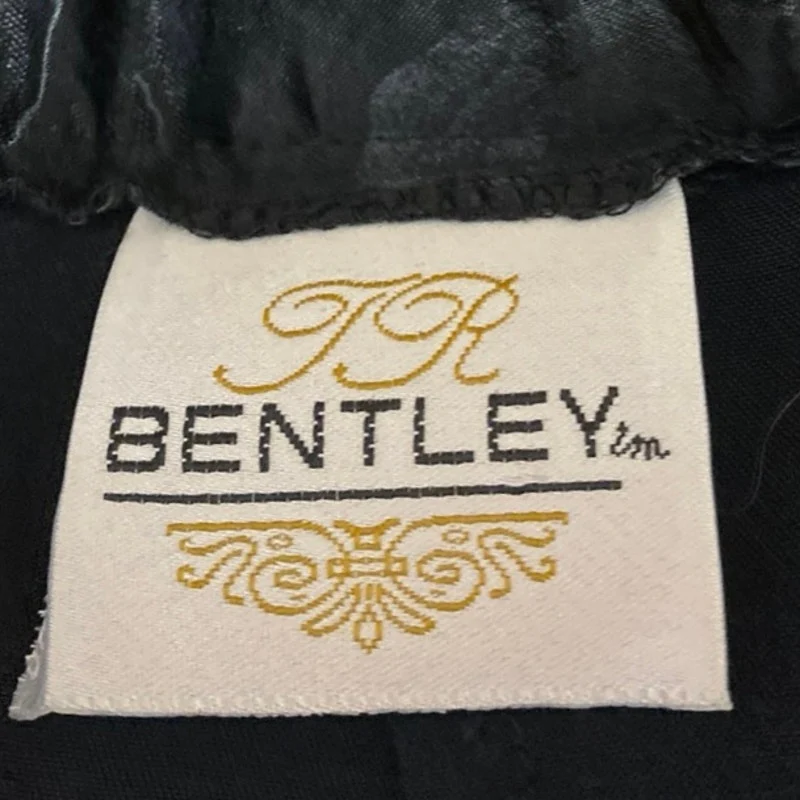 Bentley Women's Black Silky Satin Floral Zipper Midi A-Line Slip Skirt Size S - Image 4