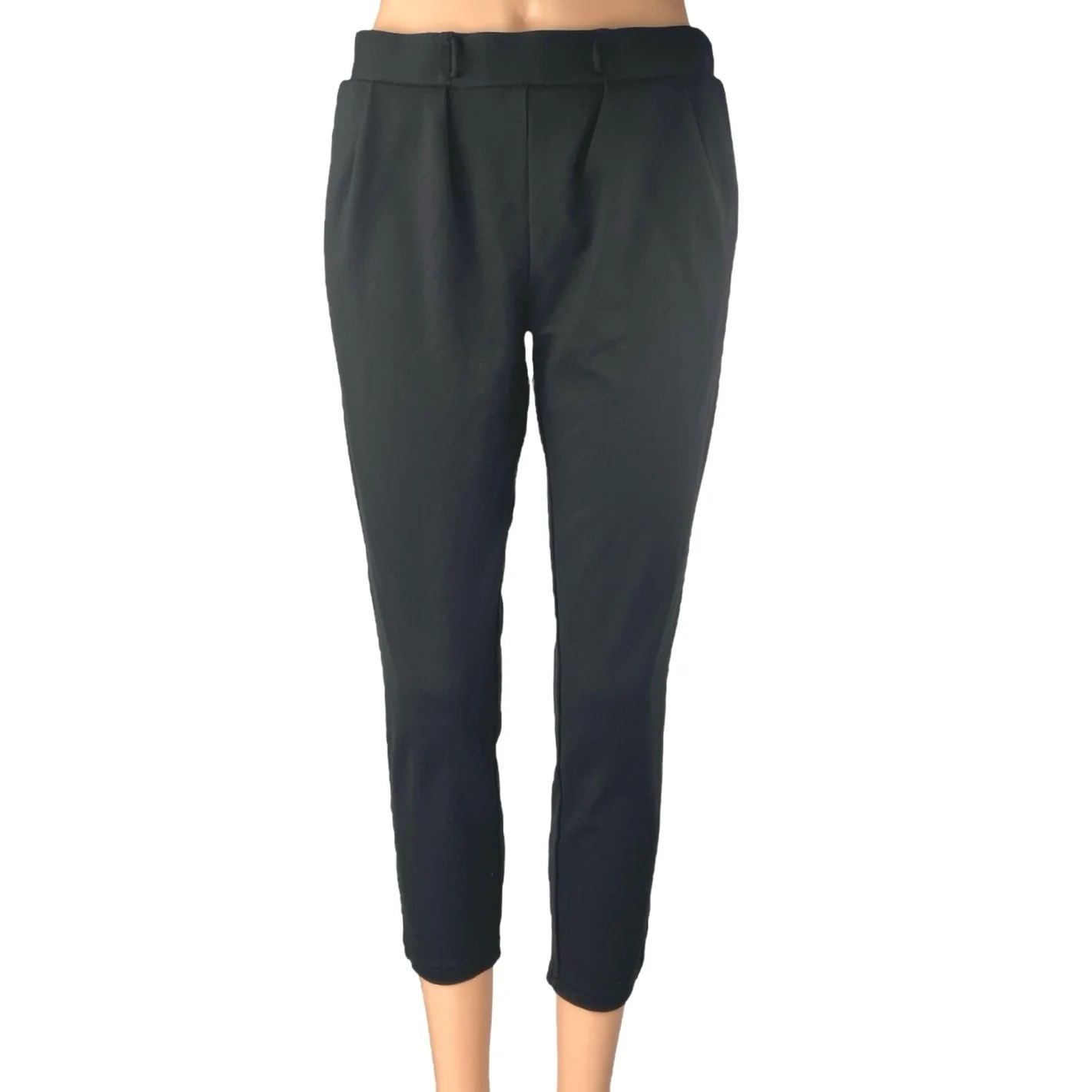 Betabrand Women's Black Mid Rise Pleated Skinny Cropped Trousers Dress Pants S