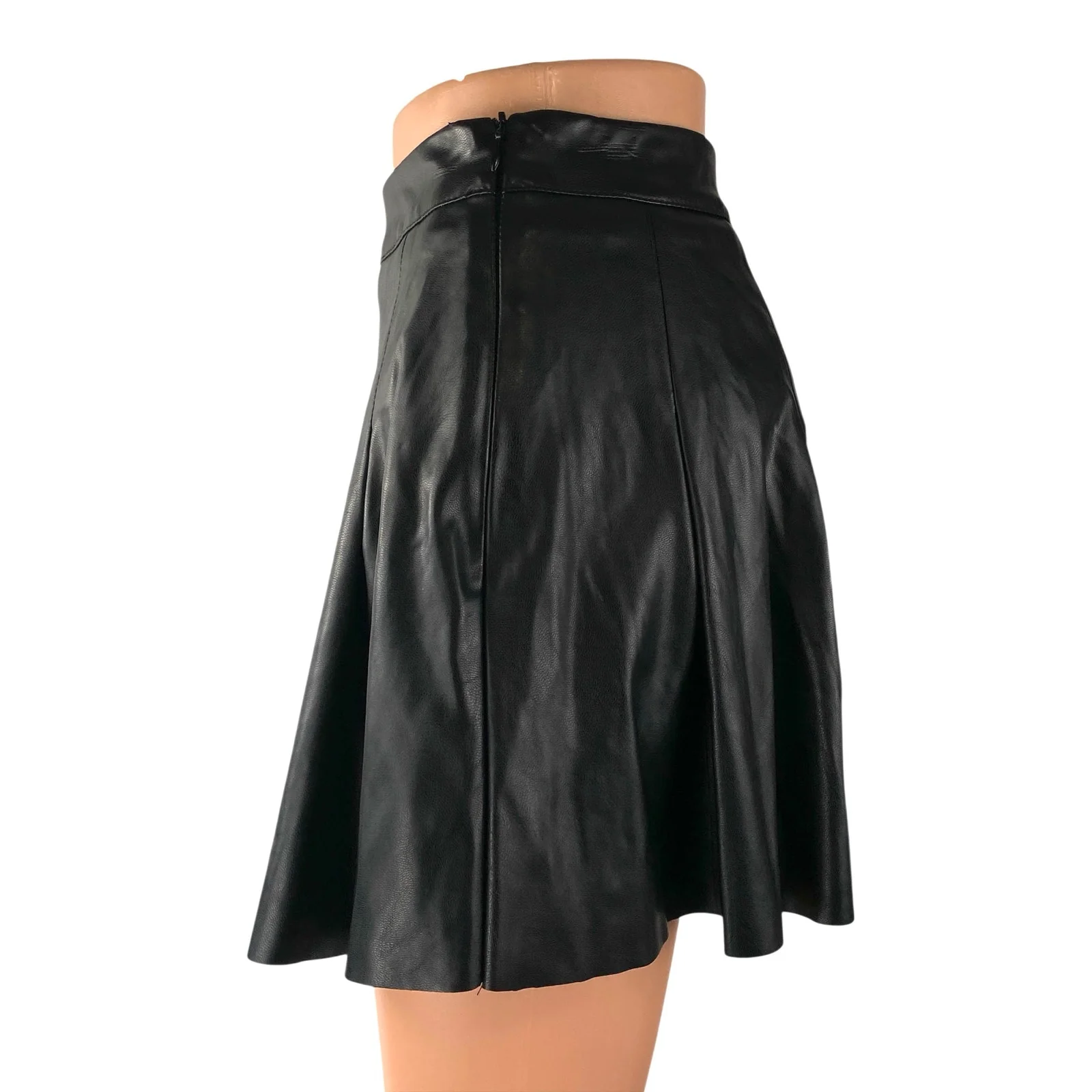 Better Be Women's Black Faux Vegan Leather Pleated Mini Flare A-Line Skirt Sz S - Image 3