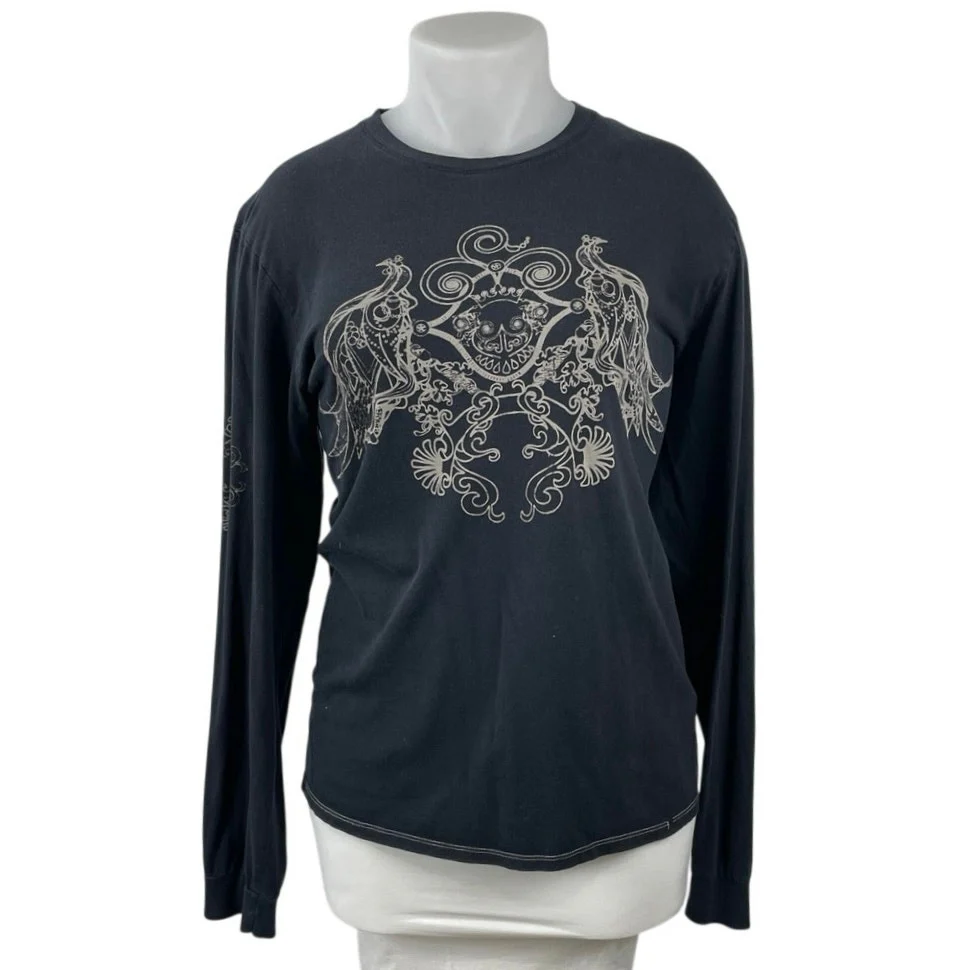BFL Women's Black Long Sleeve Crew Neck Grunge Graphic T Shirt Tee Top Size XL