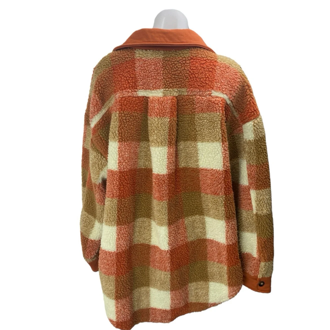 Bibi Multicolor Plaid Gingham Button Up Sherpa Sweater Shacket Shirt Jacket Sz S - Image 2