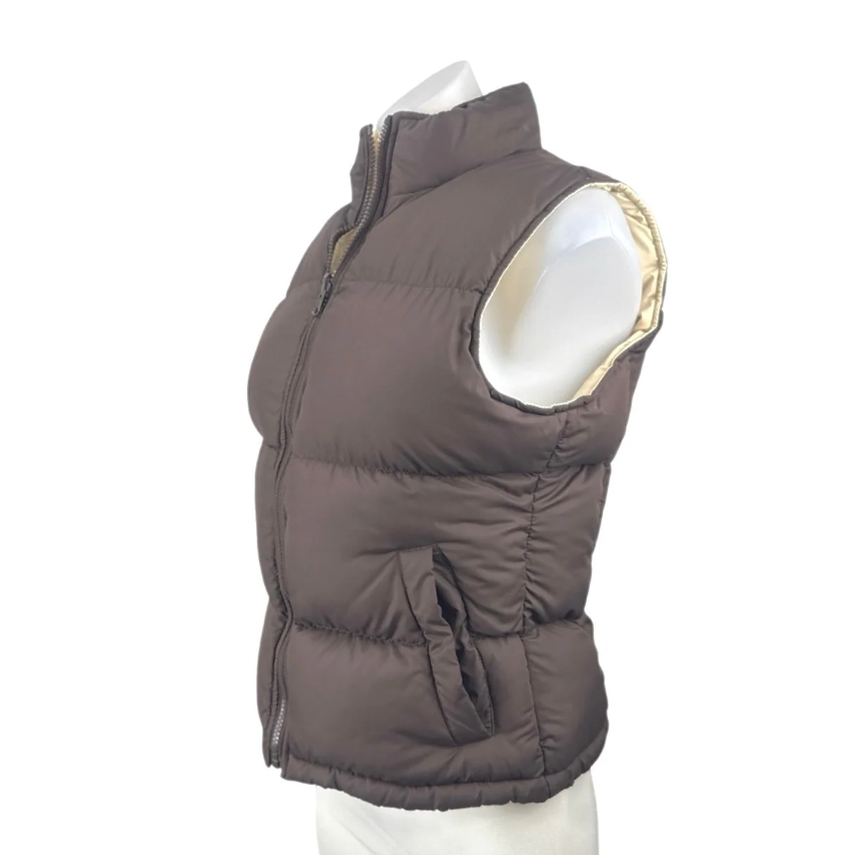 Big Chill Womens Brown Cream Reversible Zip Up Puffer Quilted Vest Jacket Size 8 - Image 2