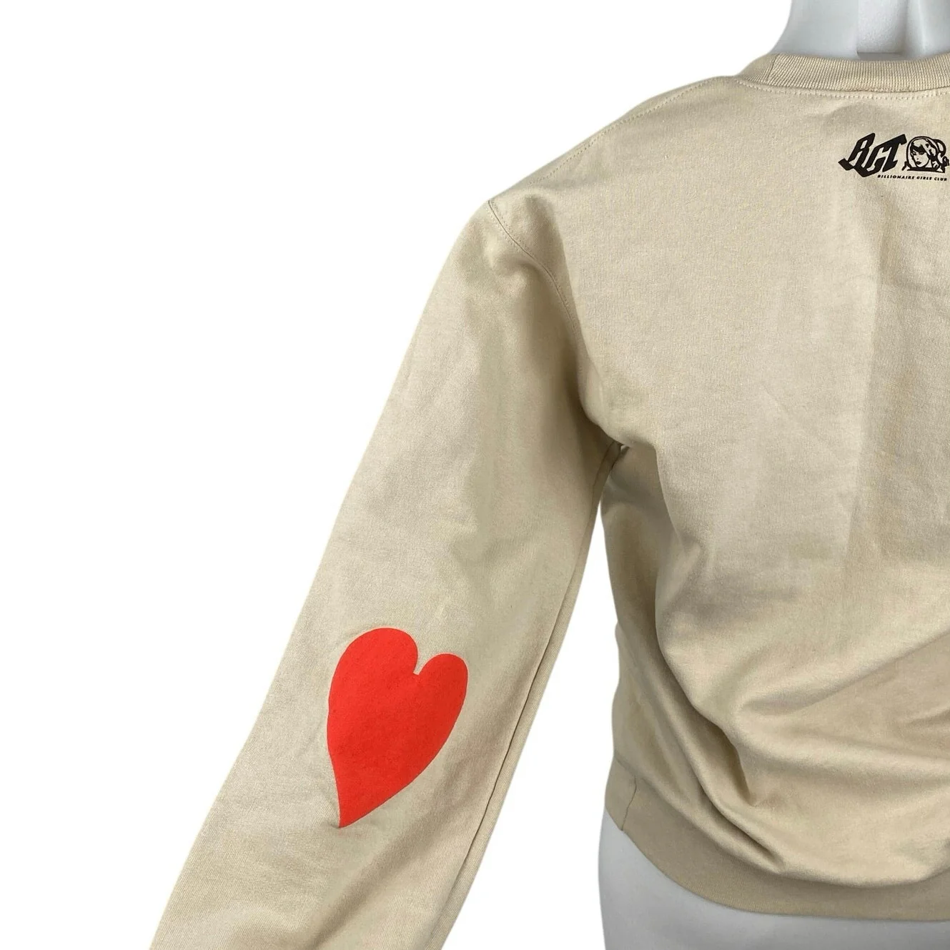 Billionaire Girls Club Queen of Hearts Beige Graphic Sweatshirt Sweater Top S - Image 5