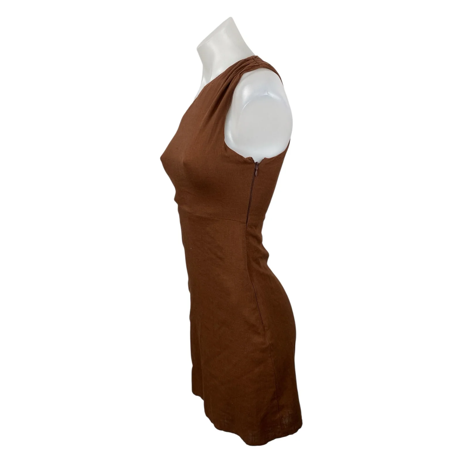 Billy J Brown Linen Cut Out One Shoulder Sleeveless Mini Tank Bodycon Dress Sz 6 - Image 3