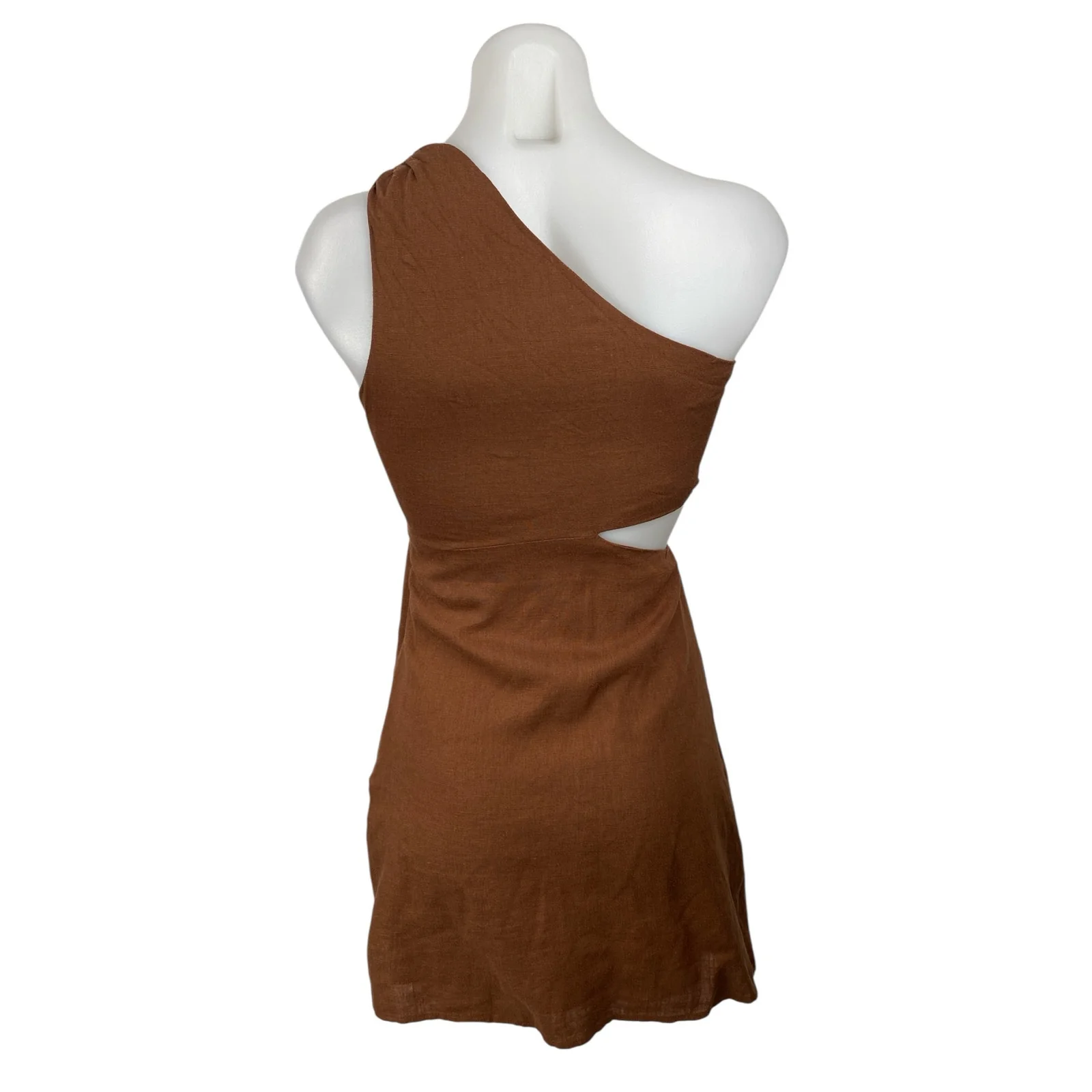 Billy J Brown Linen Cut Out One Shoulder Sleeveless Mini Tank Bodycon Dress Sz 6 - Image 4