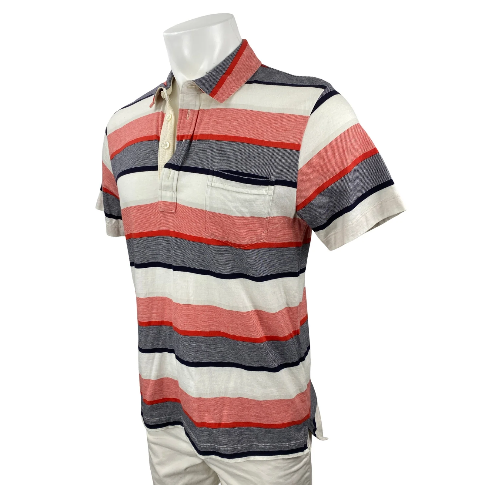 Billy Reid Mens Multicolor Striped Short Sleeve Golf Colorblock Polo Shirt Top L - Image 2