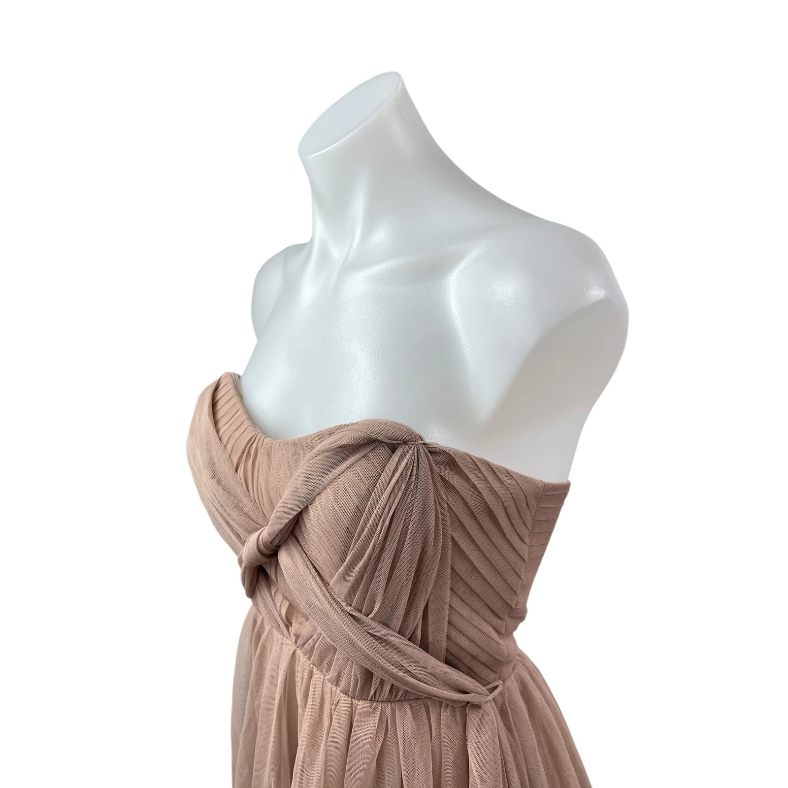 Birdy Grey Nude Beige Strapless Sweetheart Pleated Bridesmaid Gown Dress Size XS - Image 2