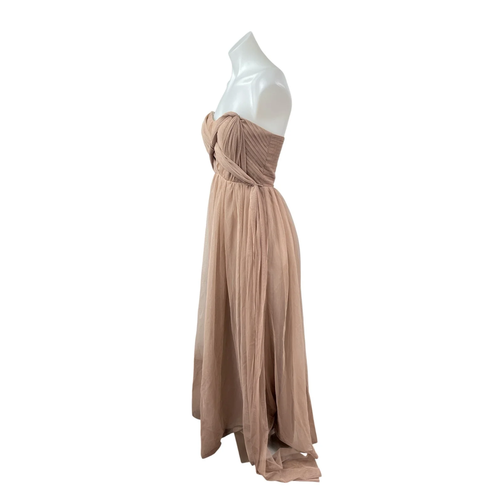 Birdy Grey Nude Beige Strapless Sweetheart Pleated Bridesmaid Gown Dress Size XS - Image 3