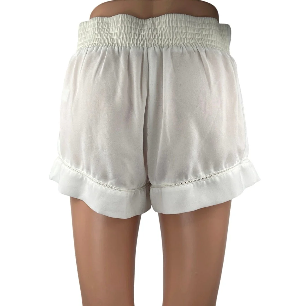 Bishop + Young White High Waisted Semi Sheer Smocked Casual Mini Shorts Size XS - Image 3