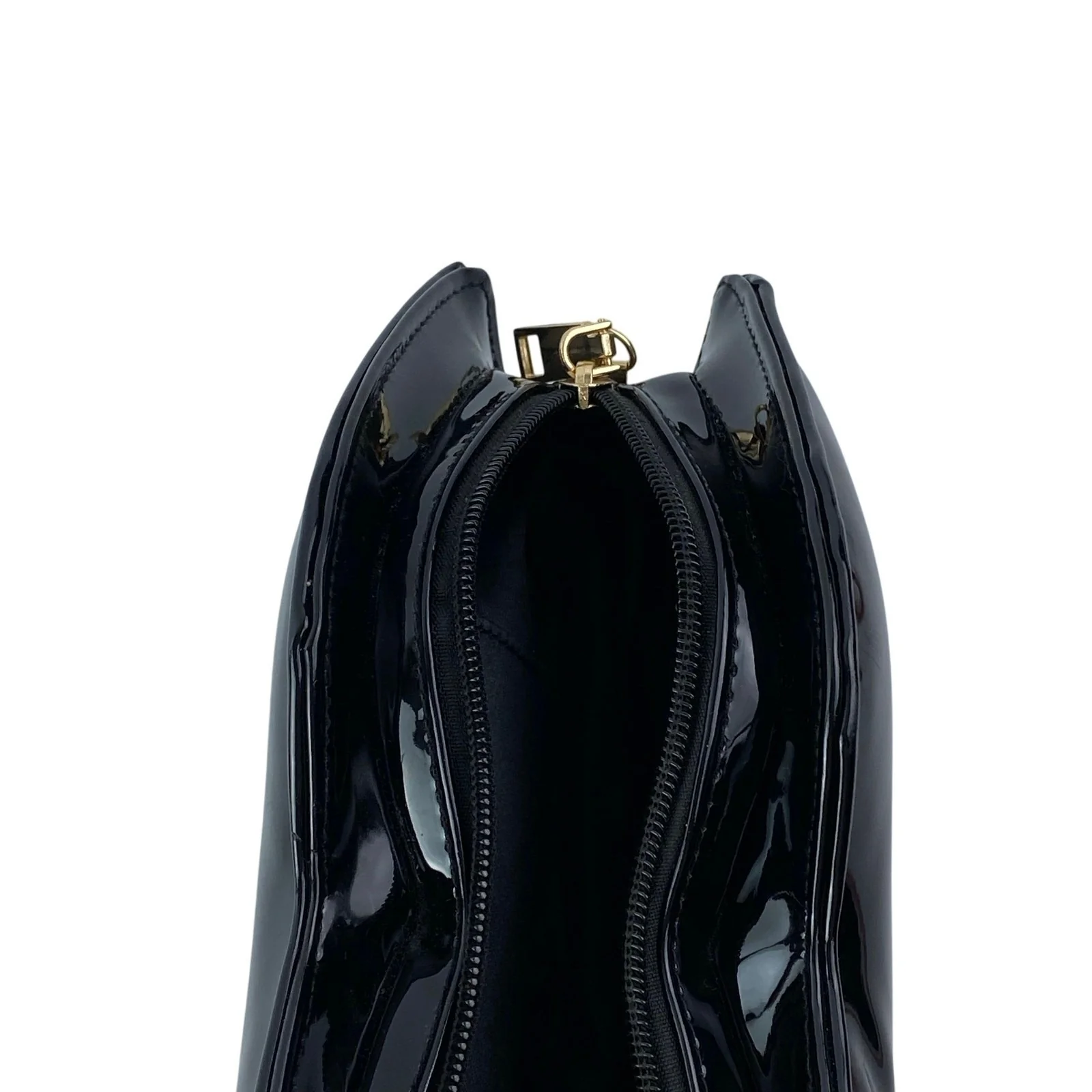 Black Patent Faux Leather Vegan Zip Chain Crossbody Lip Purse Clutch Bag OS - Image 6