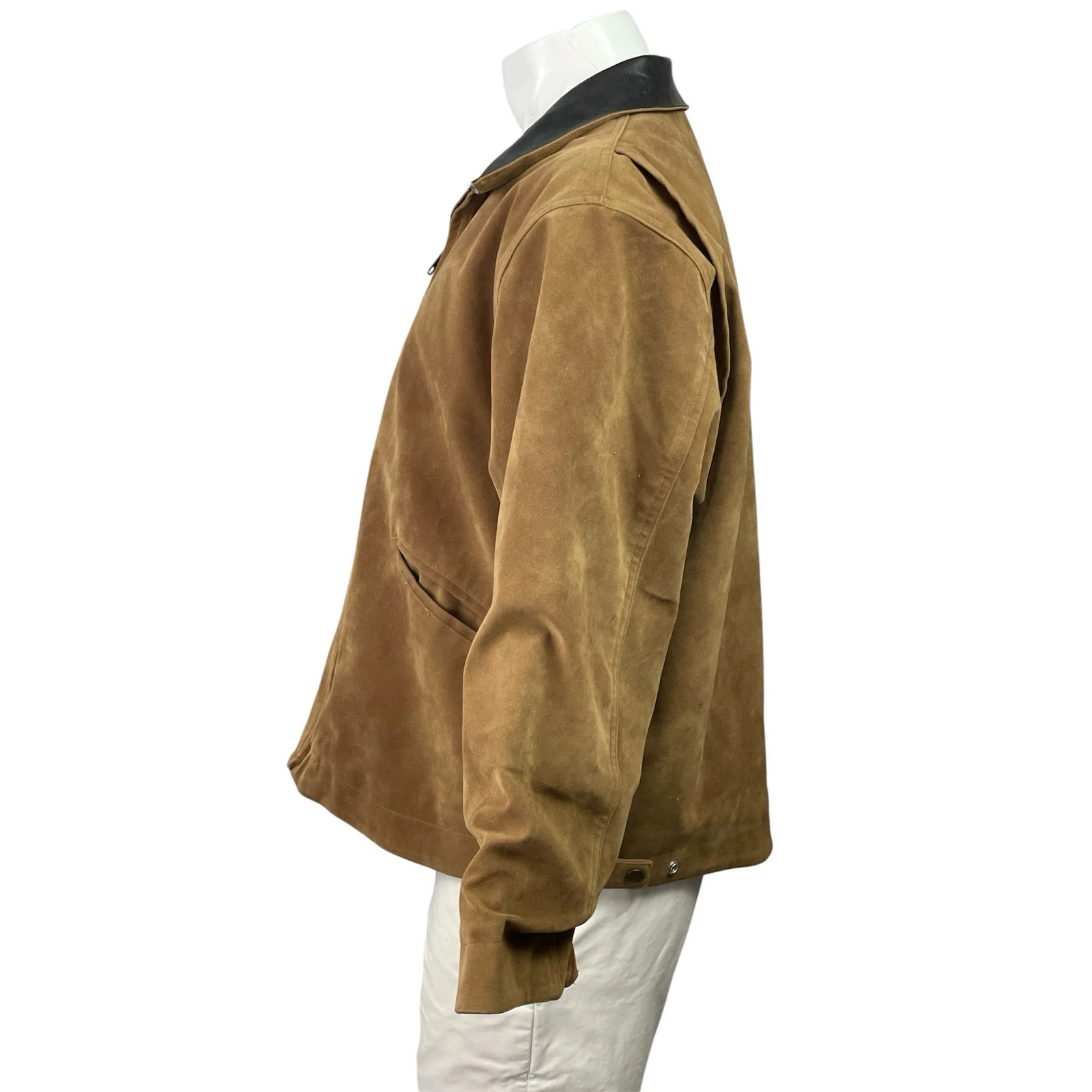Blackicon Men's Tan Suede Full Zip Long Sleeve Collared Bomber Jacket Size L - Image 2