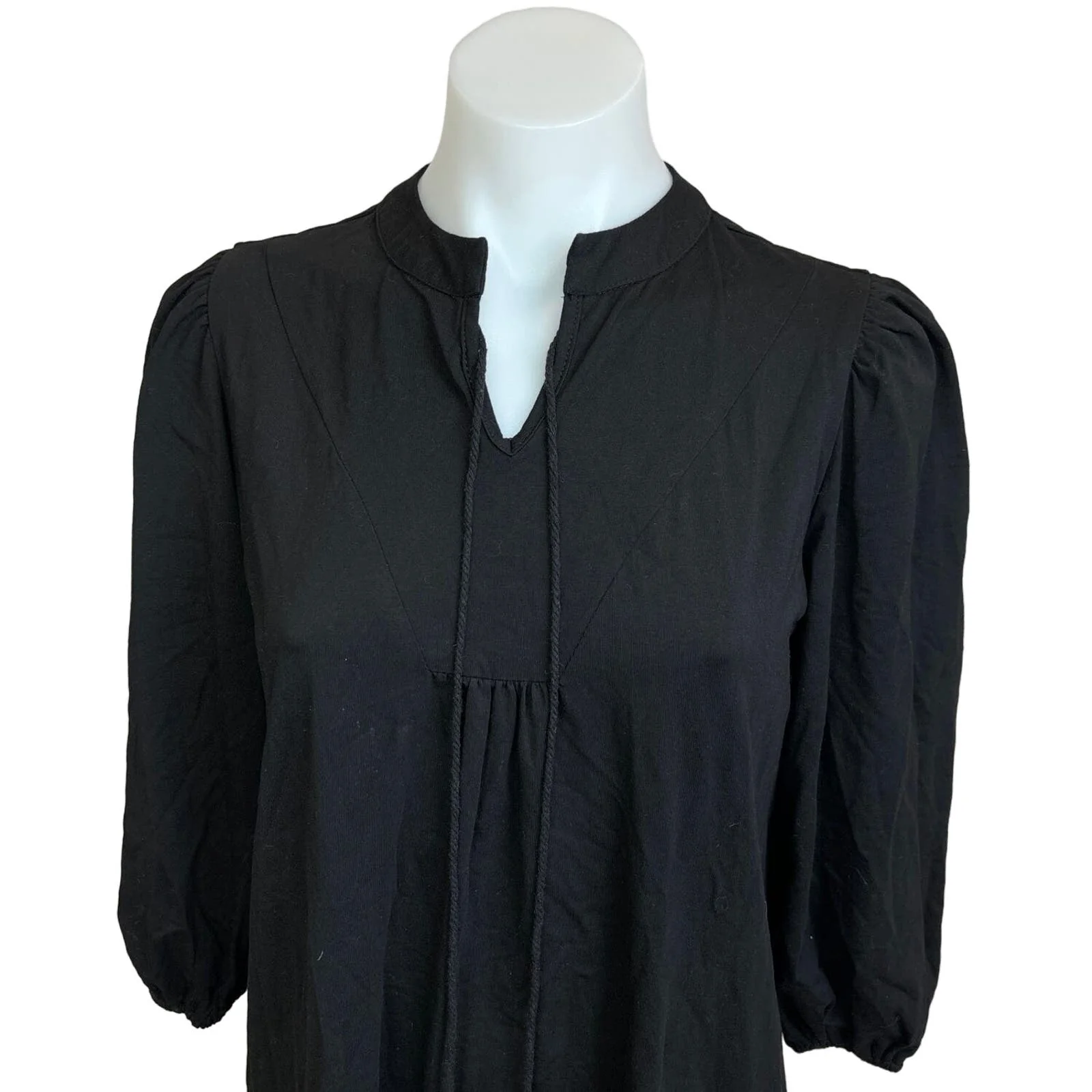 Blank Black Balloon Sleeve Tassel Tie Neck Split V-Neck Tiered Midi Dress Sz XS - Image 4