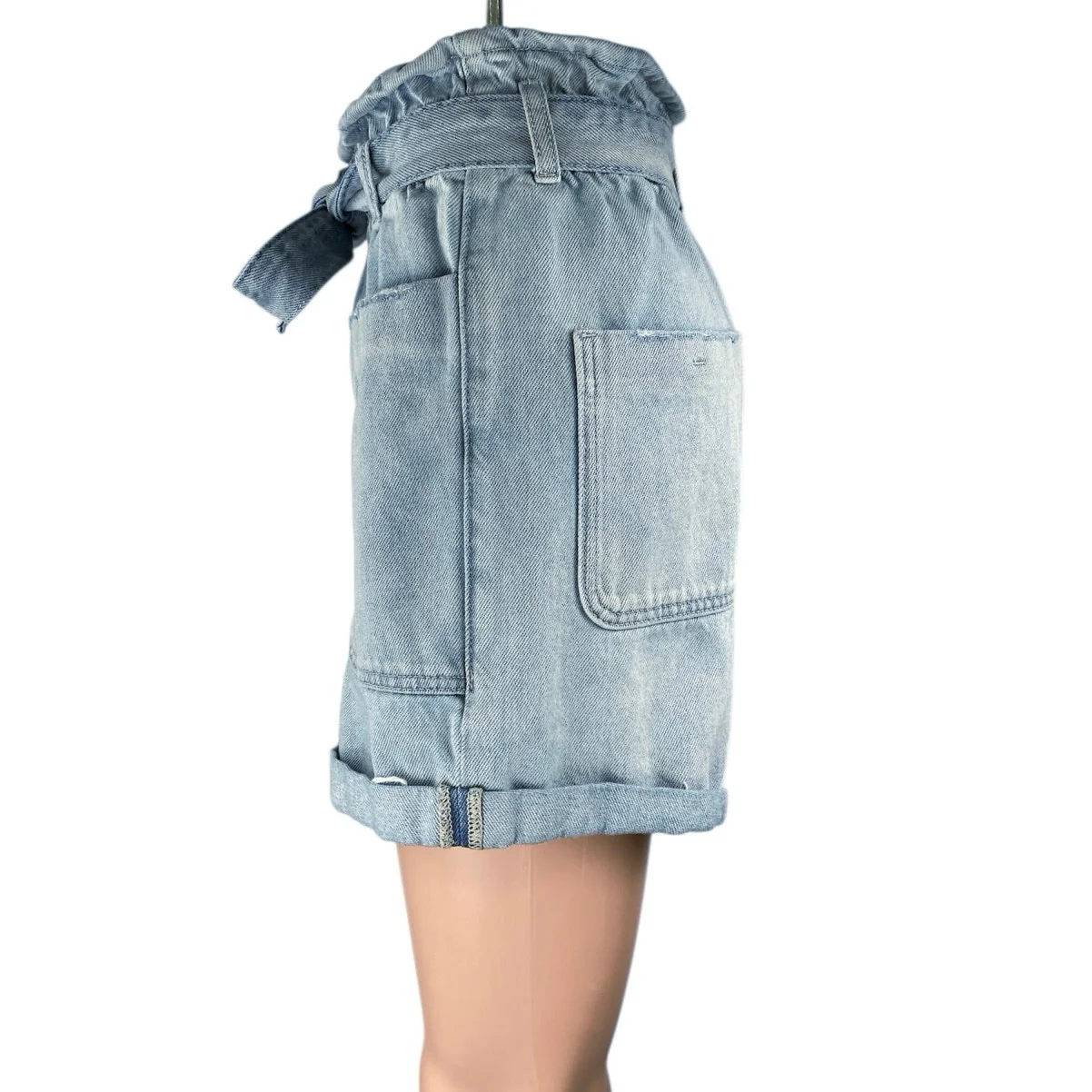 Blank NYC Blue Light Wash Paperbag High Waisted Cuffed Denim Jean Shorts Size XS - Image 2