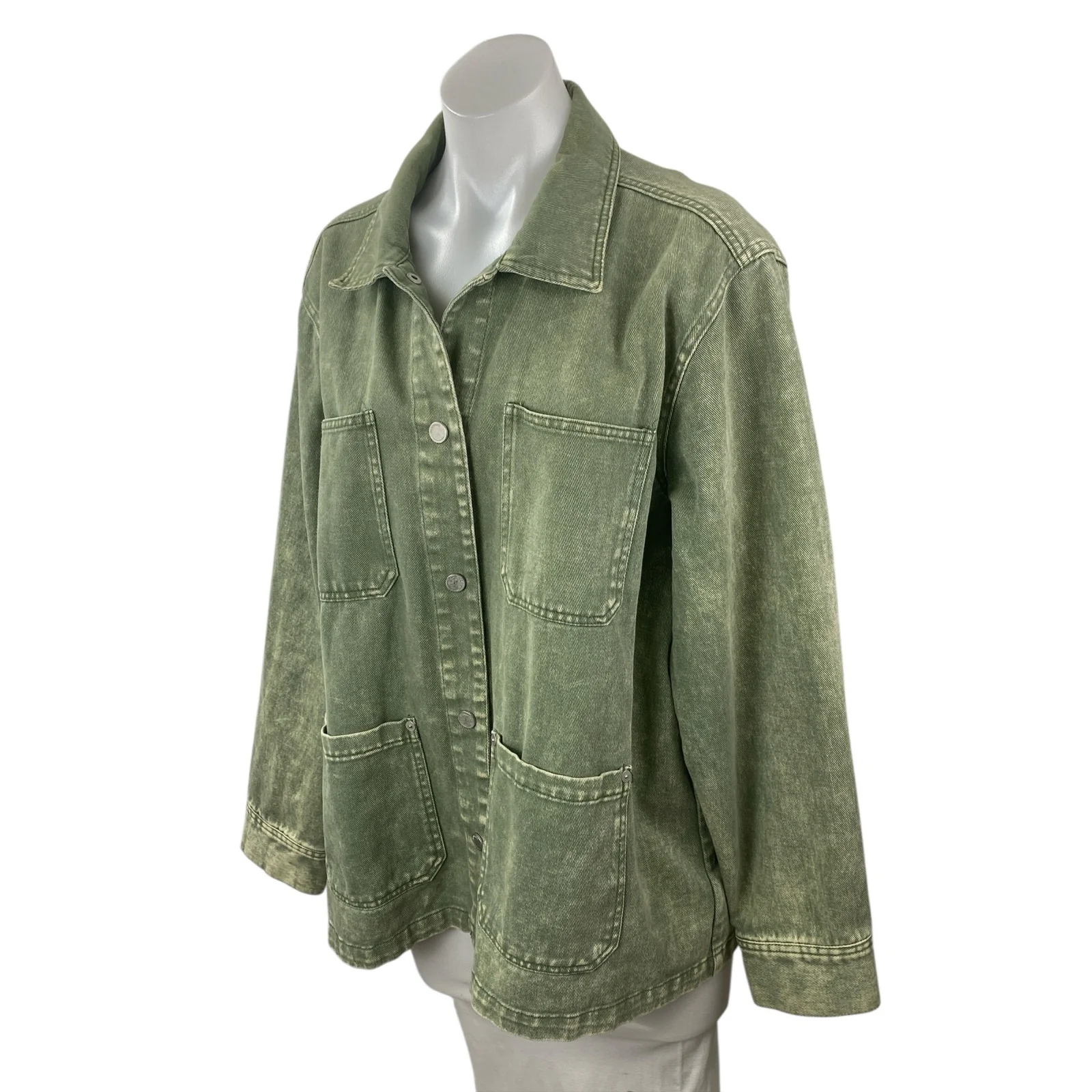Blank NYC Garment Dye Acid Wash Twill Women's Green Shirt Utility Coat Jacket L - Image 3