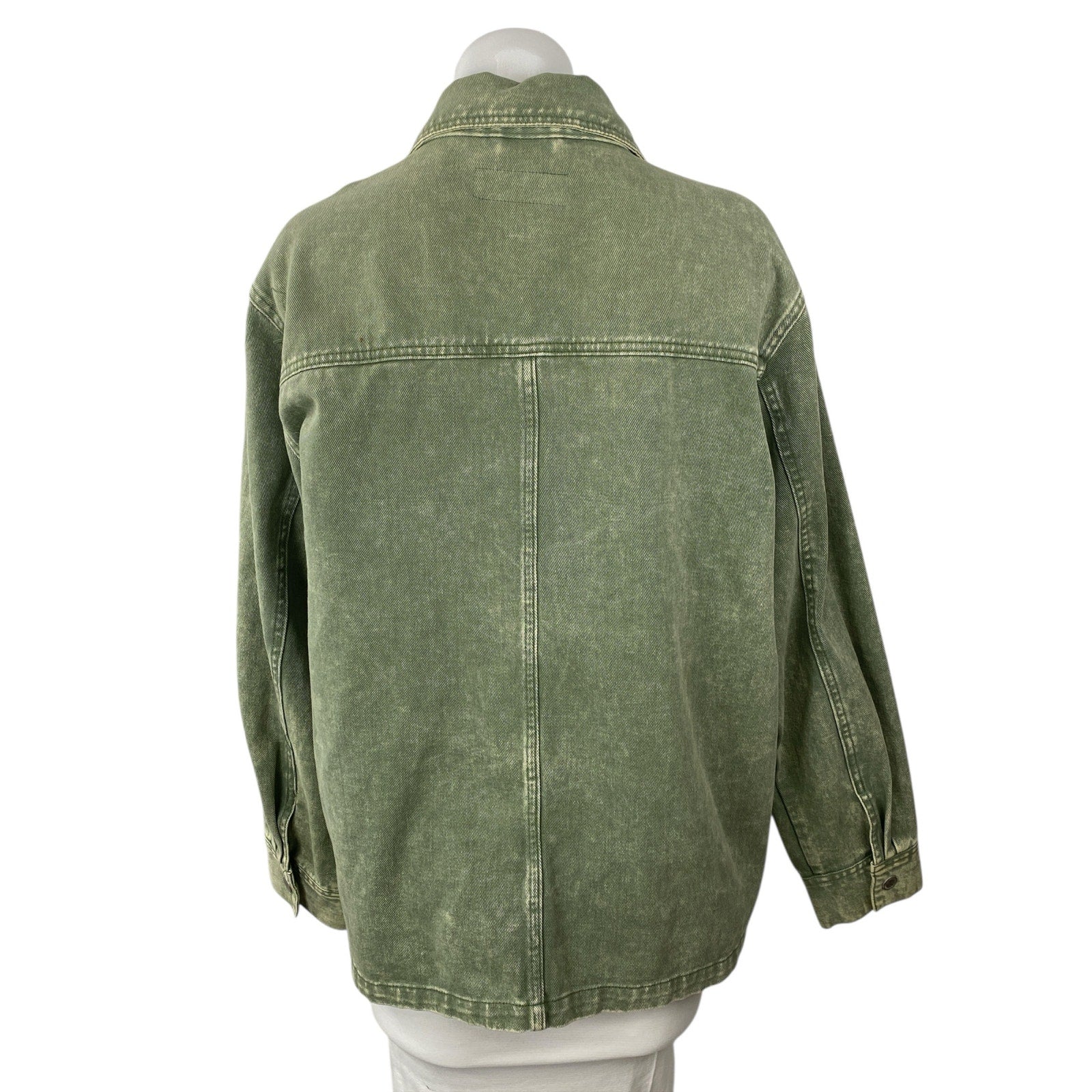 Blank NYC Garment Dye Acid Wash Twill Women's Green Shirt Utility Coat Jacket L - Image 4