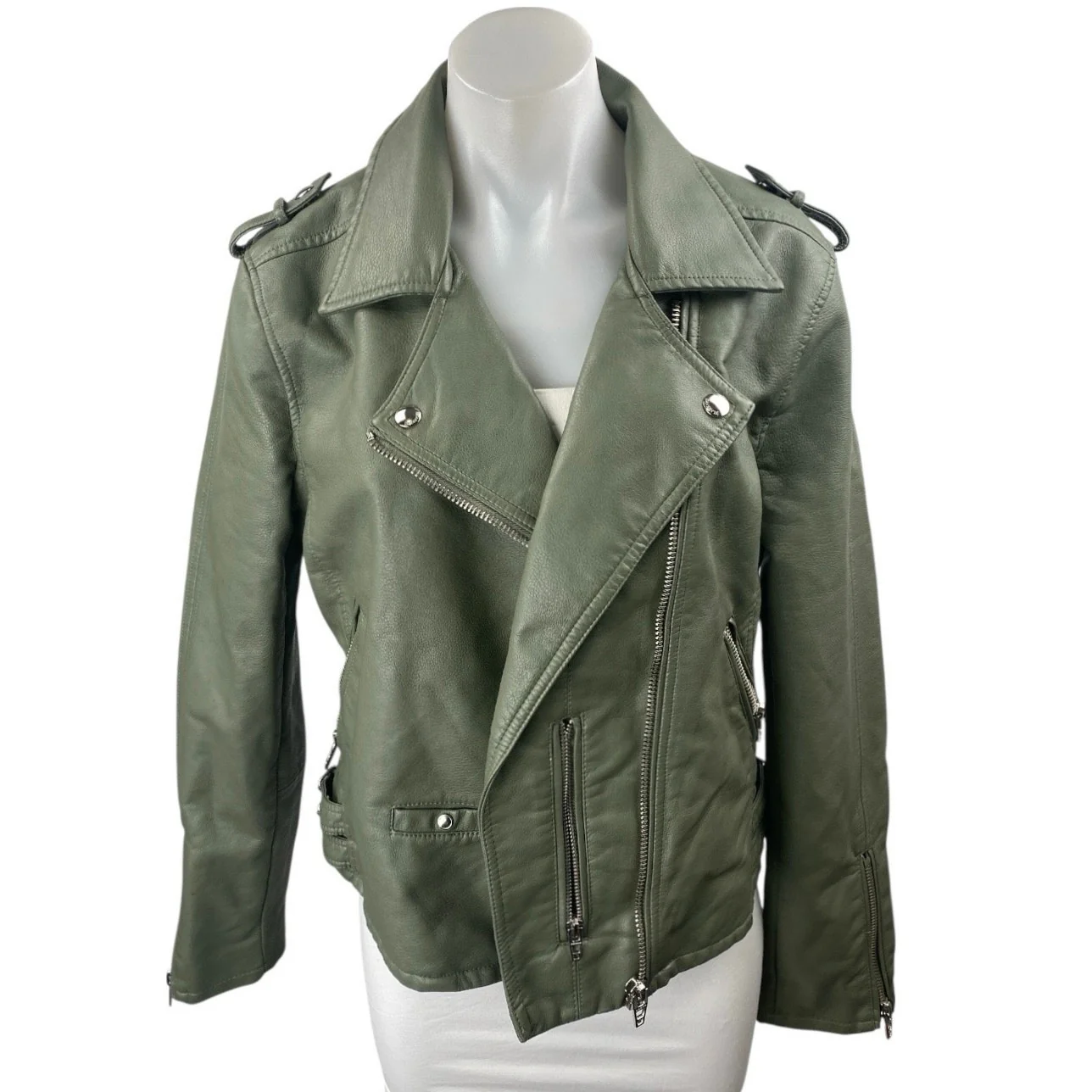 Blank NYC Green Faux Leather Vegan Long Sleeve Biker Motorcyle Jacket Size L
