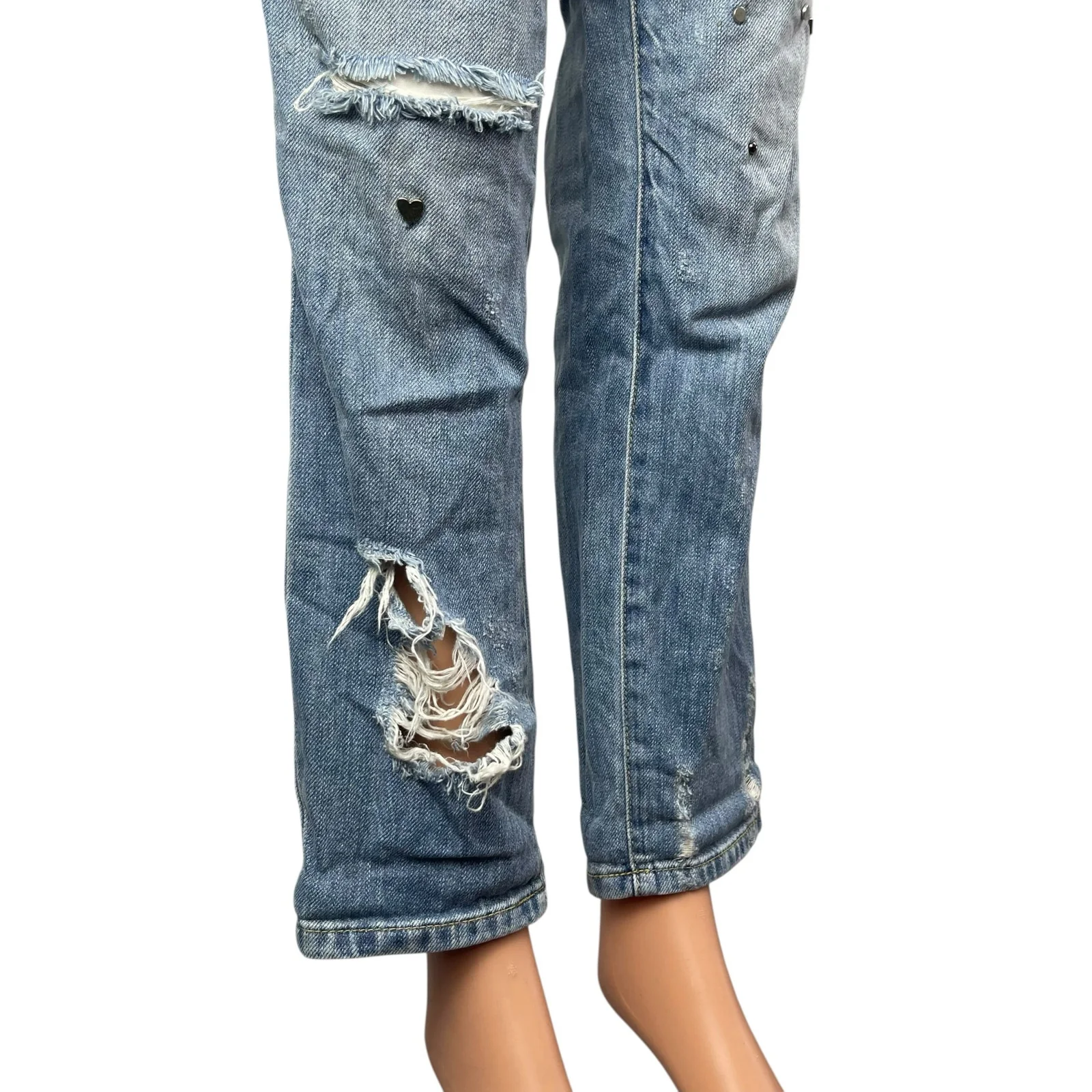 Blank NYC Women's Blue Studded Distressed Straight Leg Girlfriend Denim Jeans 27 - Image 3