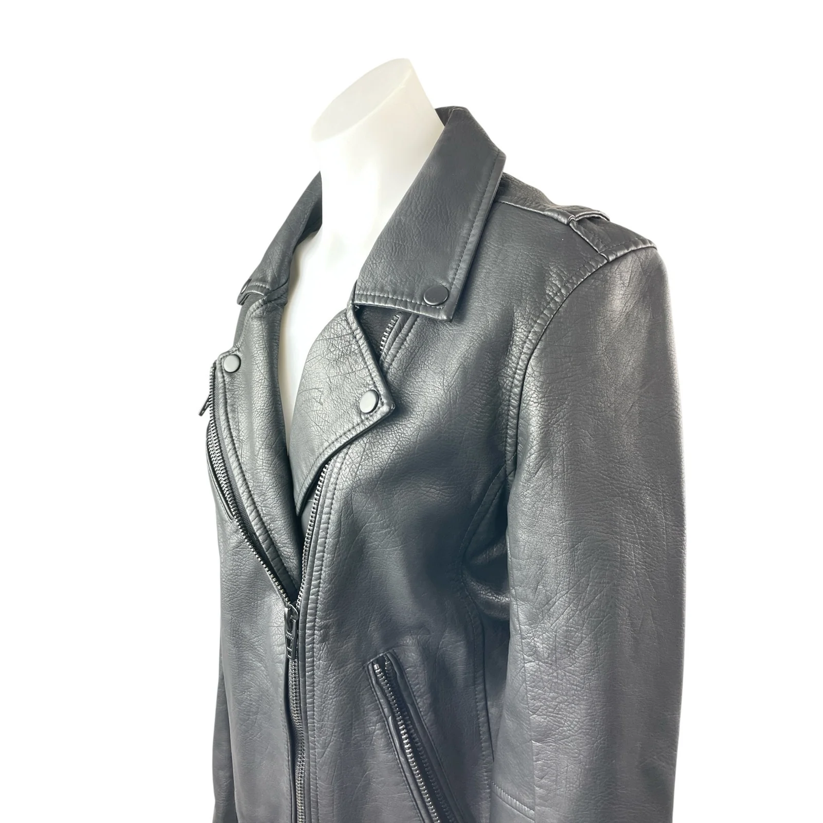 BlankNYC Black Faux Leather Vegan Long Sleeve Motorcycle Biker Coat Jacket Sz M - Image 2