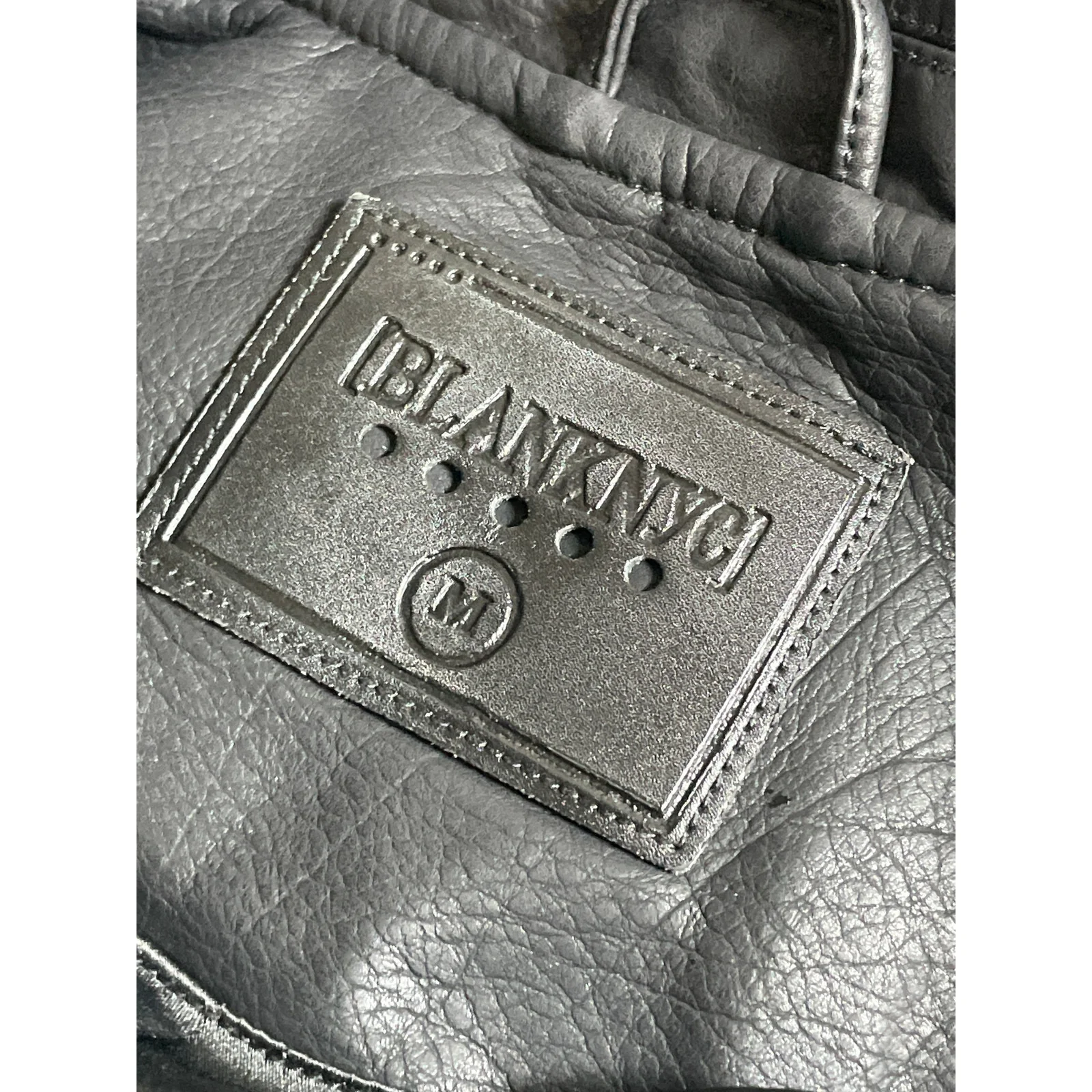 BlankNYC Black Faux Leather Vegan Long Sleeve Motorcycle Biker Coat Jacket Sz M - Image 5