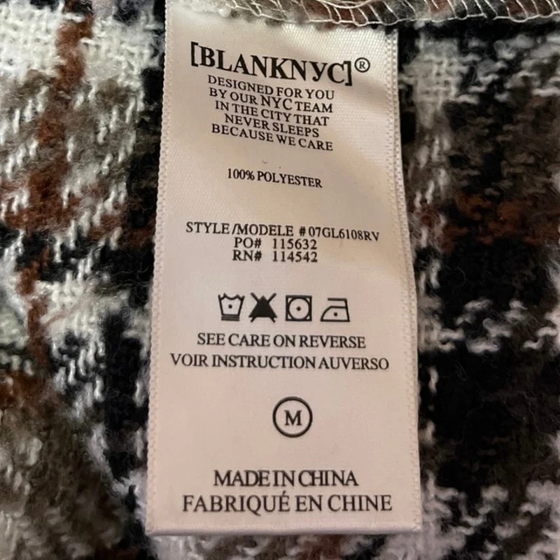 BlankNYC Brown Faux Fur Plaid Checkered Long Sleeve Button Coat Sweater Jacket M - Image 5