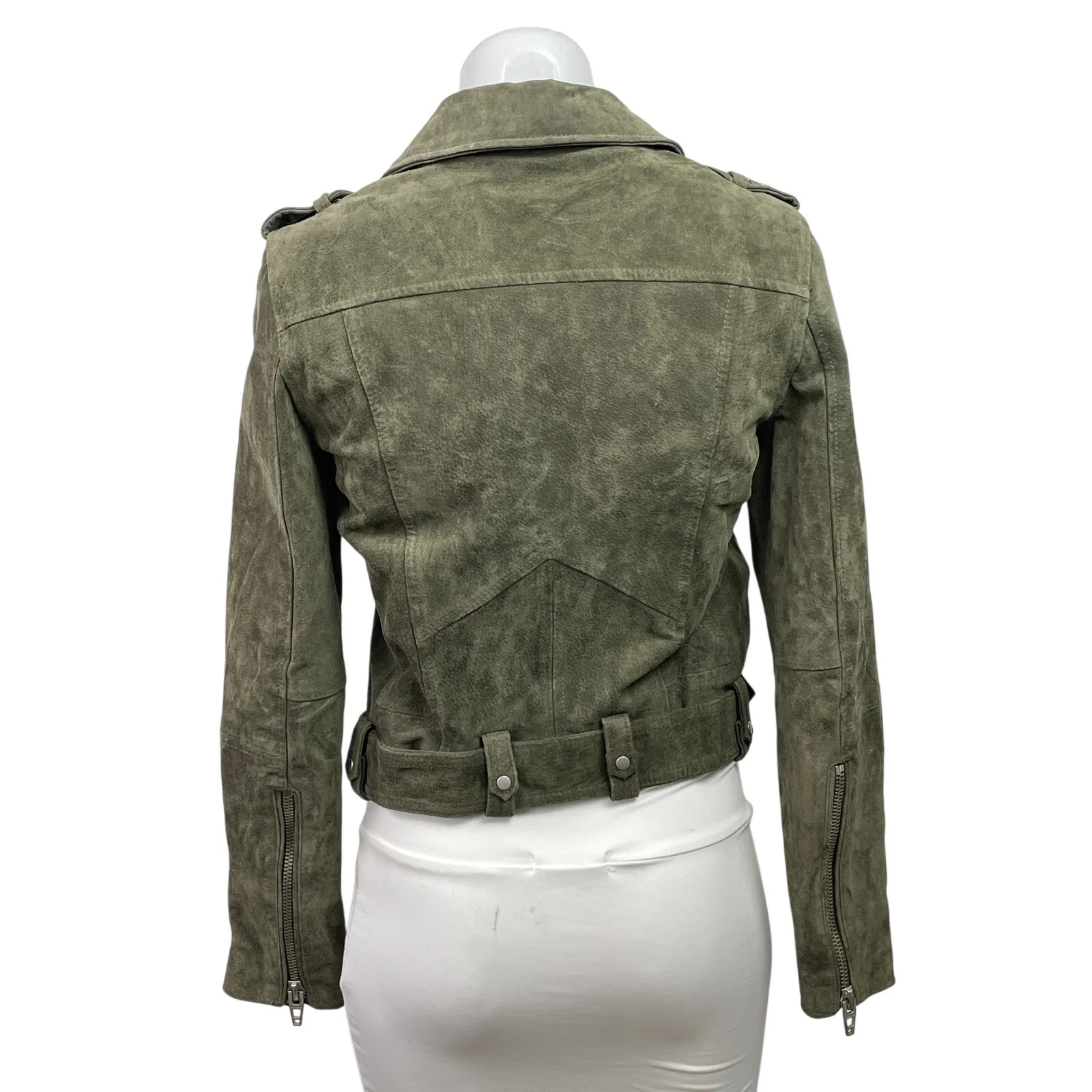 BlankNYC Olive Green Faux Leather Vegan Suede Cropped Biker Moto Jacket Size S - Image 3