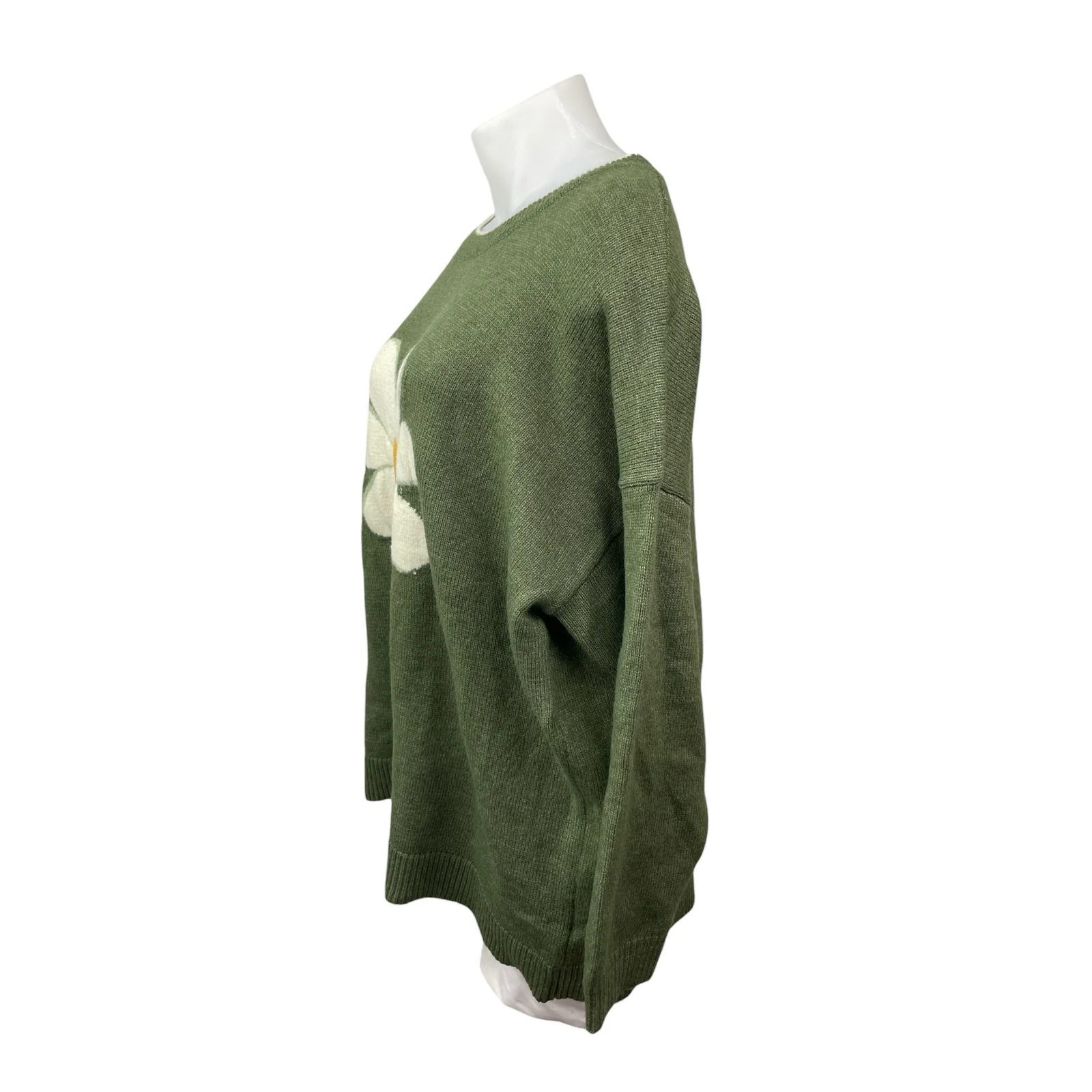 Bloomchic Women Green Floral Daisy Long Sleeve Knit Crew Neck Sweater Top 22/24 - Image 2