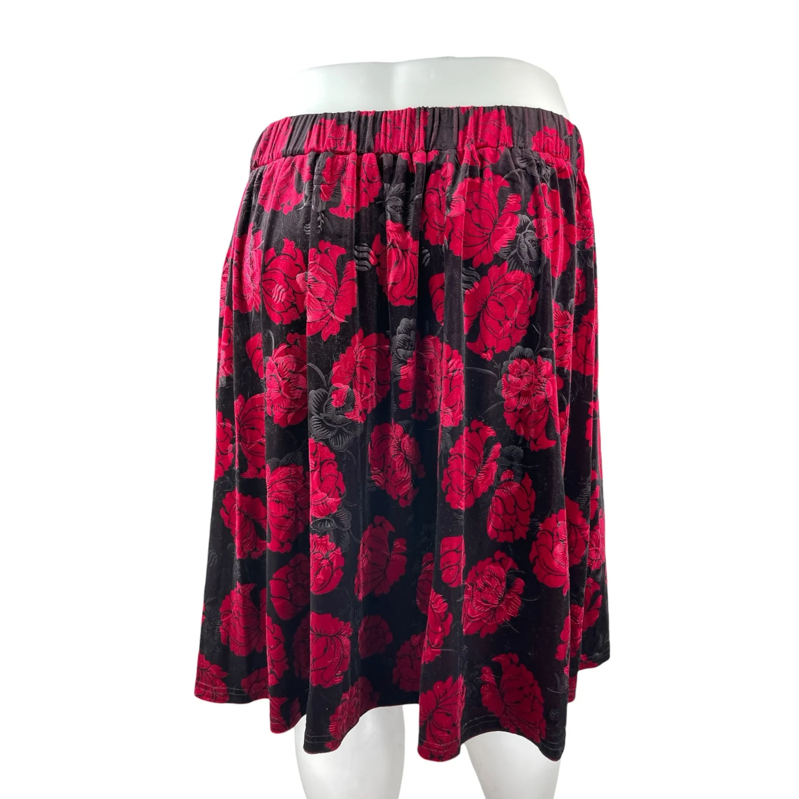 Bloomchic Women's Floral Velvet Velour High Rise Mini Flare A-Line Skirt 22/24 - Image 3