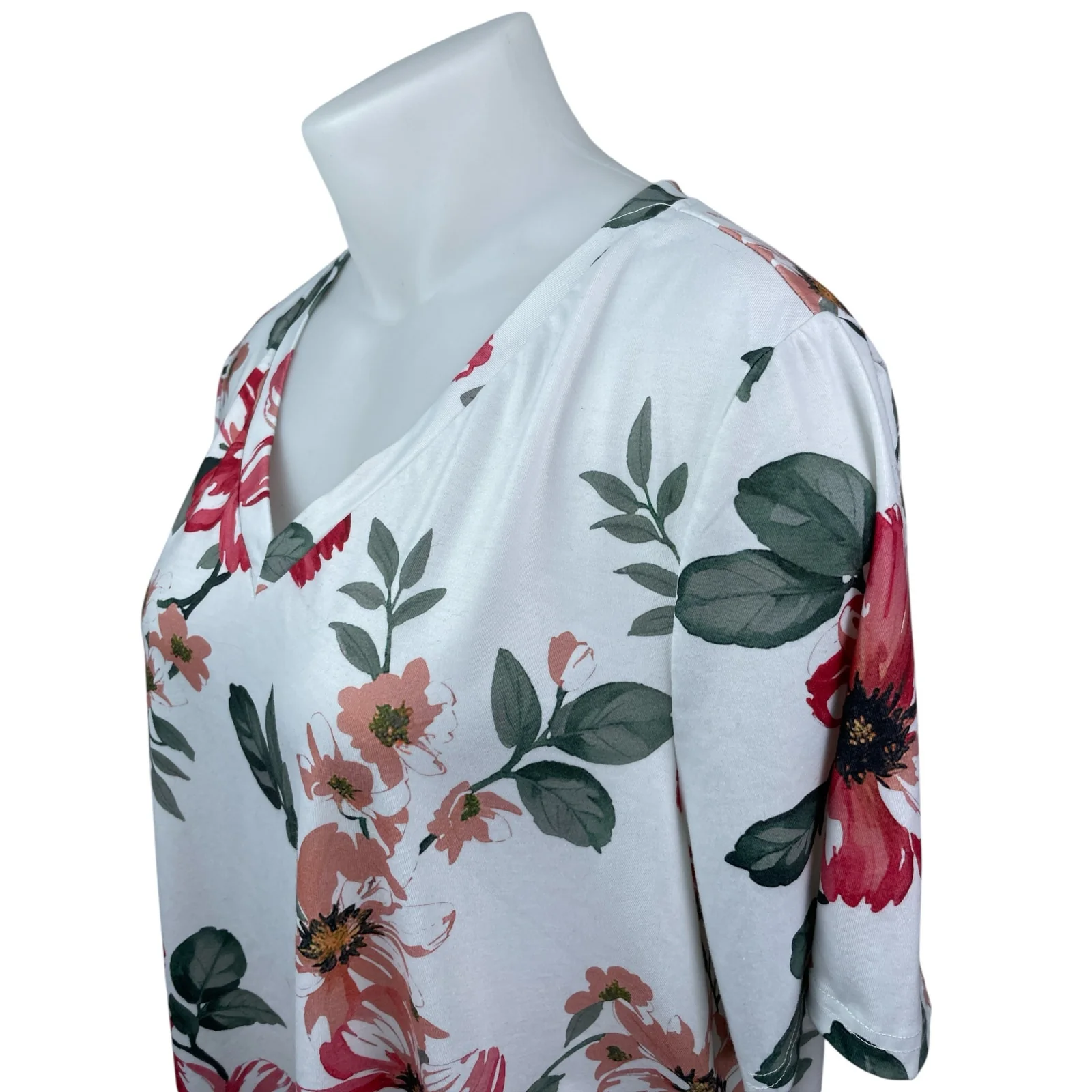 Bloomchic Women's White Floral V Neck Short Sleeve T Shirt Tee Blouse Top 22/24 - Image 2