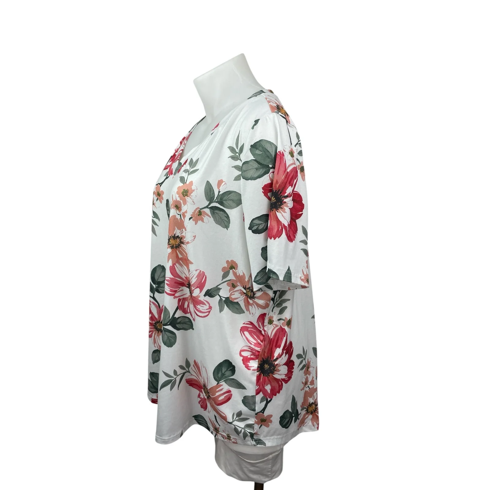 Bloomchic Women's White Floral V Neck Short Sleeve T Shirt Tee Blouse Top 22/24 - Image 3