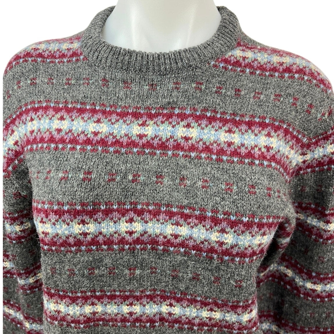 Bloomingdale's Gray 100% Wool Vintage Fair Isle Holiday Christmas Sweater Top M - Image 3